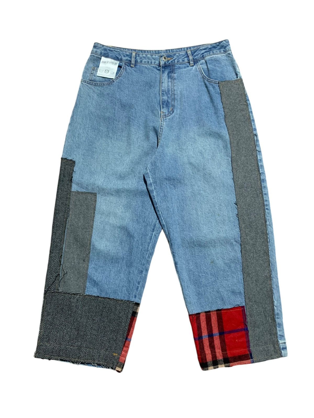 Designer FW18 hybrid patchwork baggy cropped jeans Au Jour Le Jour Size 30" / US 8 / IT 44 - 2 Thumbnail