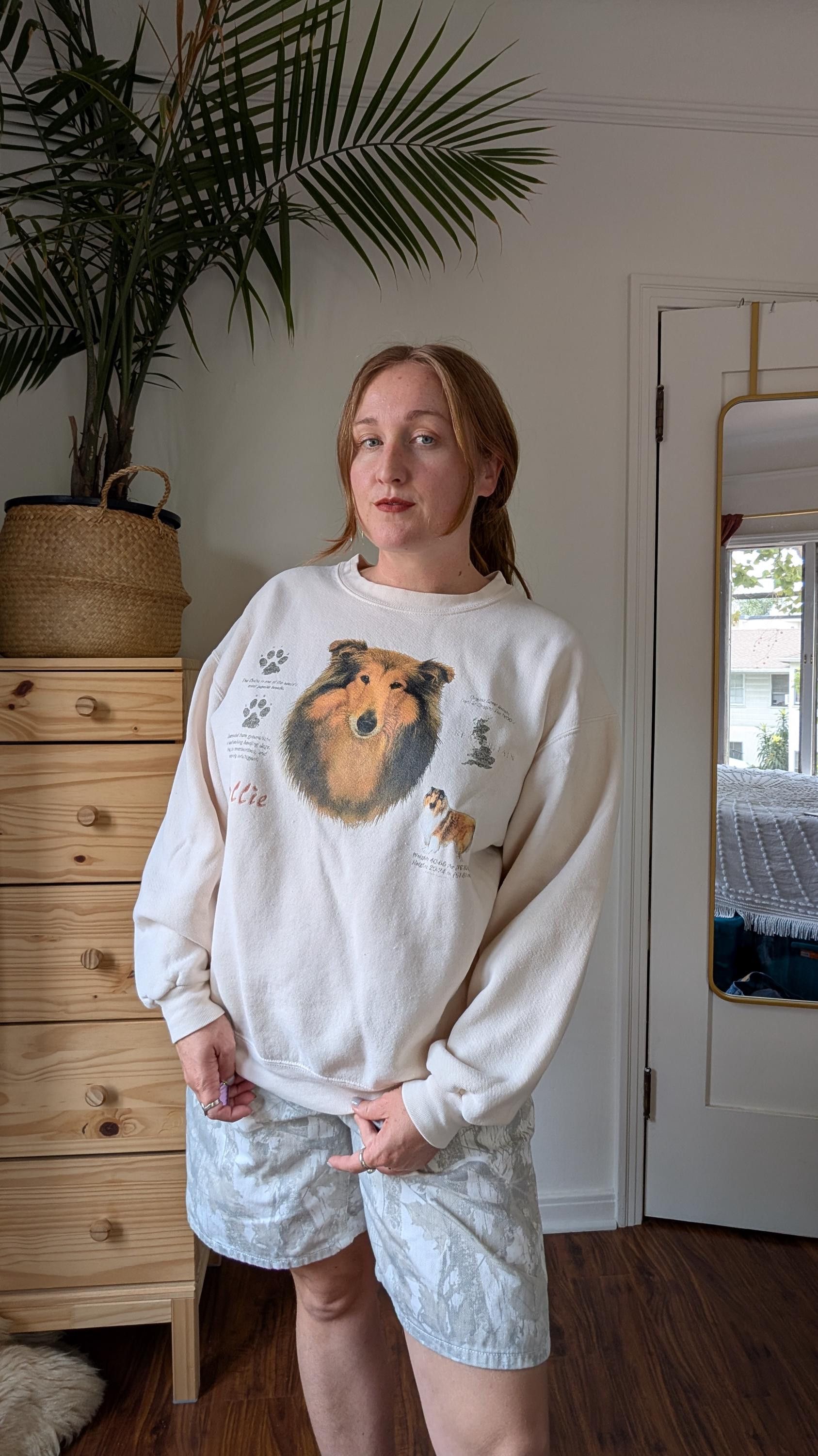 Vintage Vintage 90s Cream Collie Dog Beige Pullover Sweater Size L / US 10 / IT 46 - 7 Thumbnail