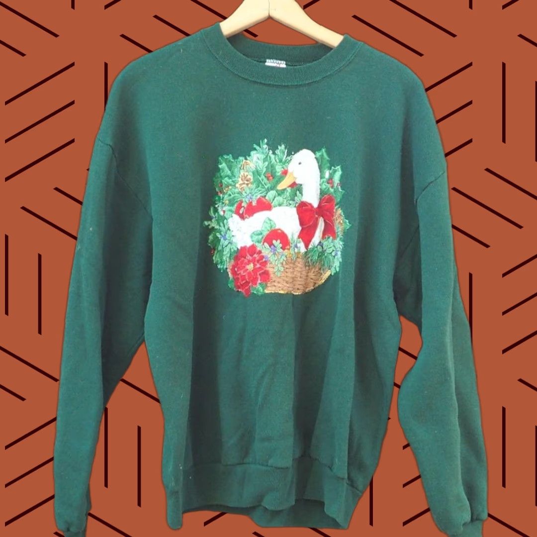 Jerzees VINTAGE Jerzees Duck Ugly Christmas Sweatshirt XL Unisex Adults Green pullover Sweatshirt Christmas Duck XL Mens Women s Girls Boys Size XL / US 12-14 / IT 48-50 - 1 Thumbnail
