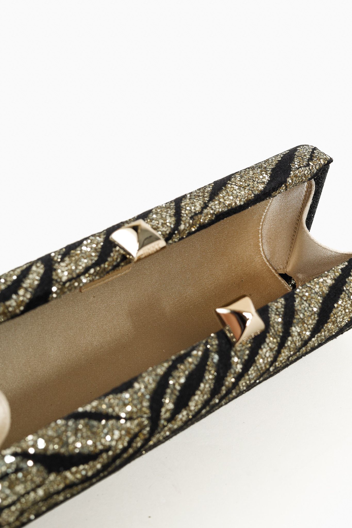Jimmy Choo Jimmy Choo Gold & Black Glitter Zebra Stud-Clasp Clutch Size ONE SIZE - 8 Thumbnail