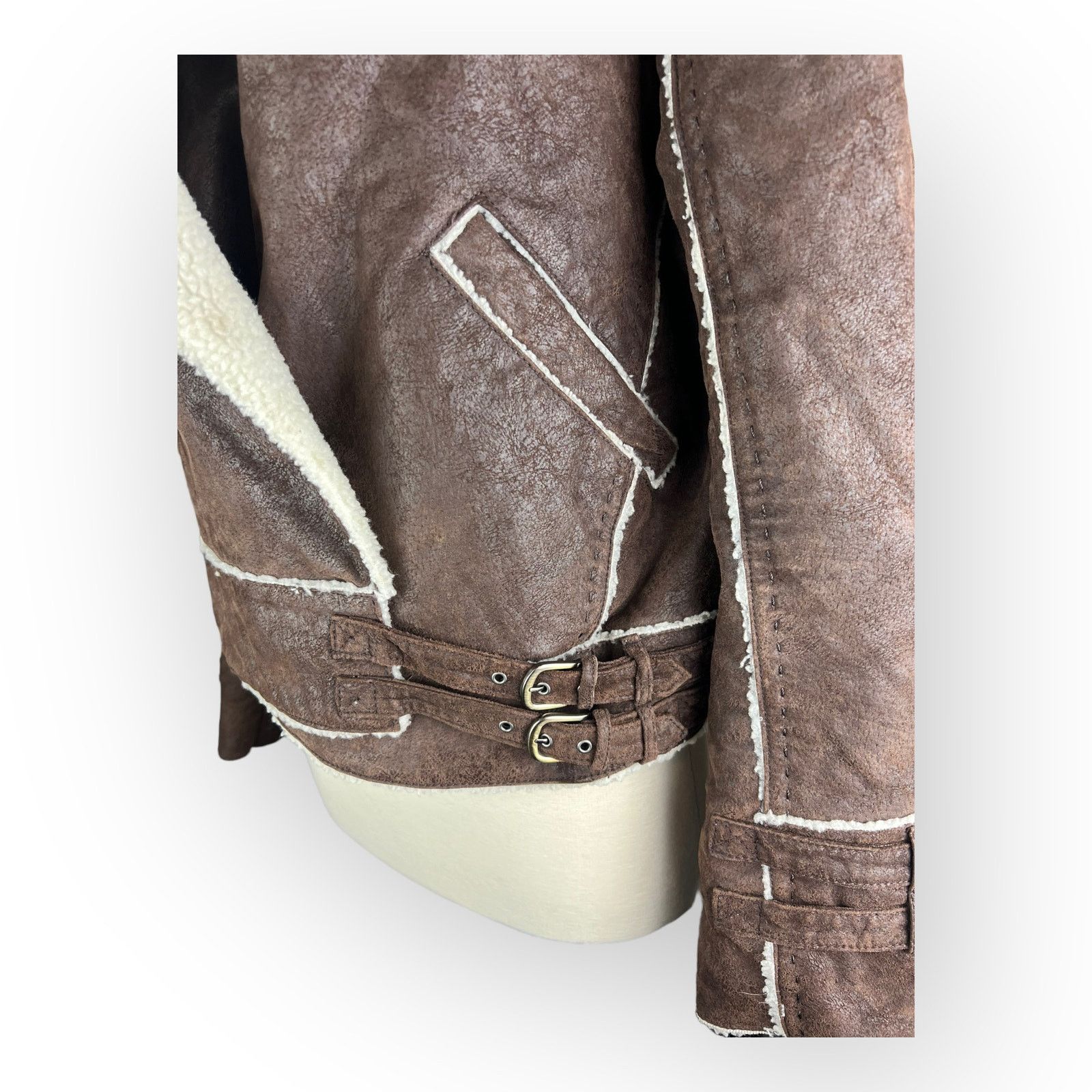 Vintage Moda International Leather Suede Vintage Moto Brown Jacket Size L / US 10 / IT 46 - 5 Thumbnail