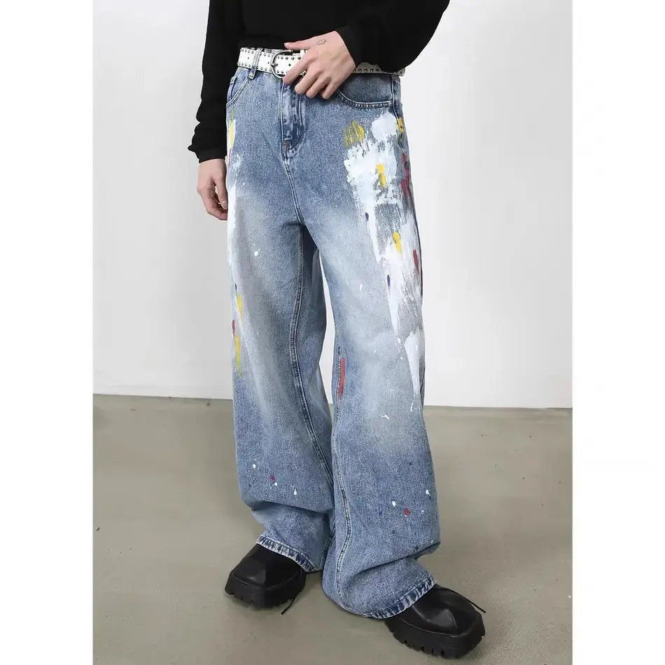 Japanese Brand Gangsta design graffiti jeans ins hip hop hipster trousers Size US 32 / EU 48 - 3 Thumbnail