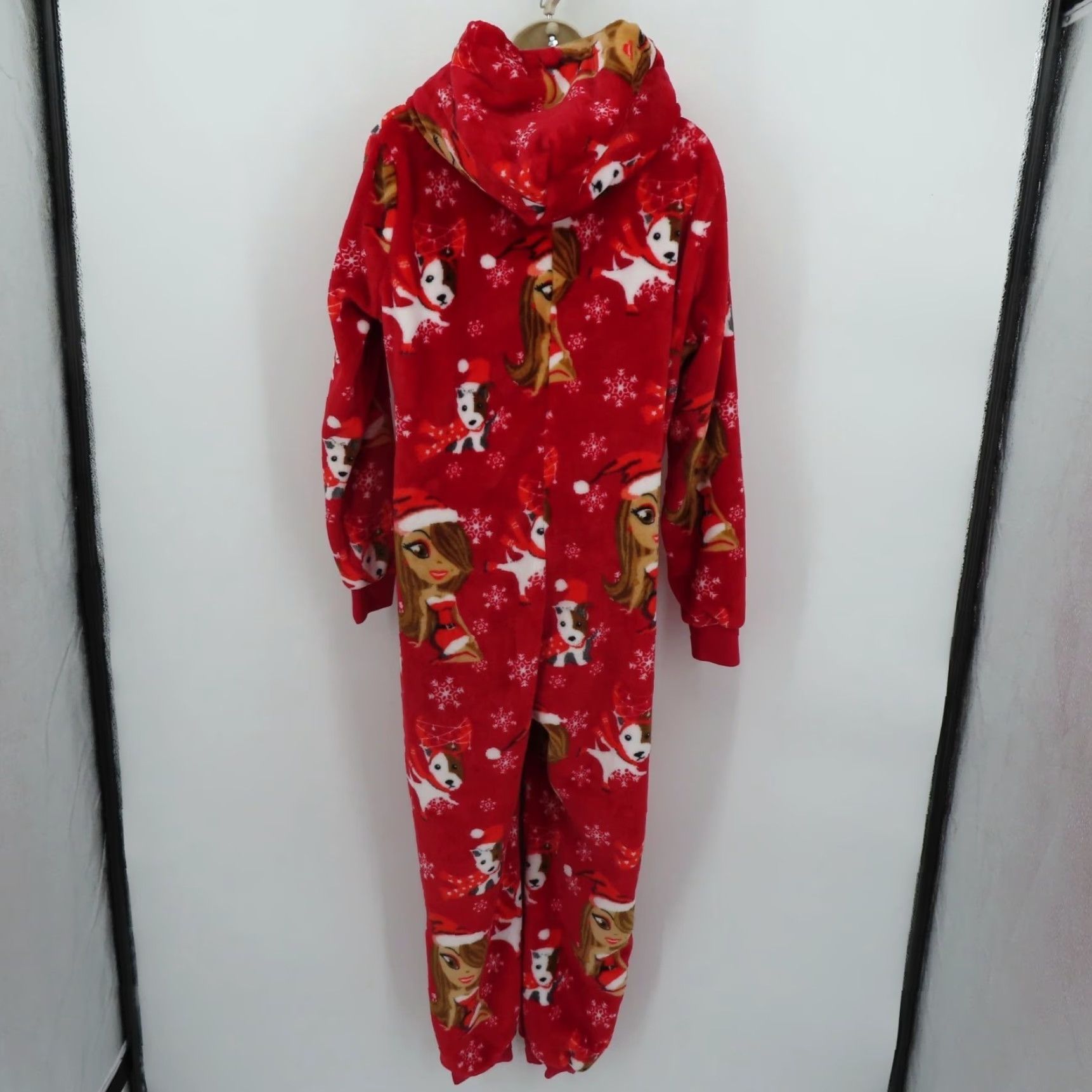 Vintage Mariah Carey Pajama Hooded One Piece Jumpsuit Christmas Holiday Adult Medium Red Polyester Fleece Zip Pocket Women Clothing Size 32" / US 10 / IT 46 - 6 Thumbnail