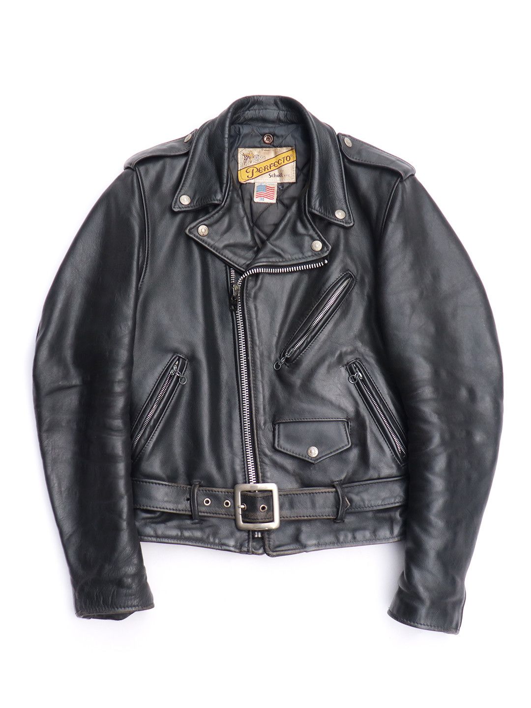 Blouson Perfecto SCHOTT USA Vintage Années 80 - Cuir Marron, Taille 46, état Parfait