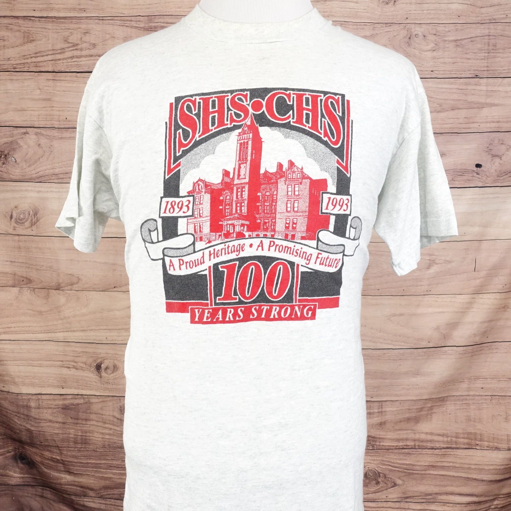 Fruit Of The Loom VINTAGE Fruit of the Loom Gray T-Shirt 100 Years SHS CHS 1993 Single Stitch USA Made Adult XL Mens Size US XL / EU 56 / 4 - 3 Thumbnail