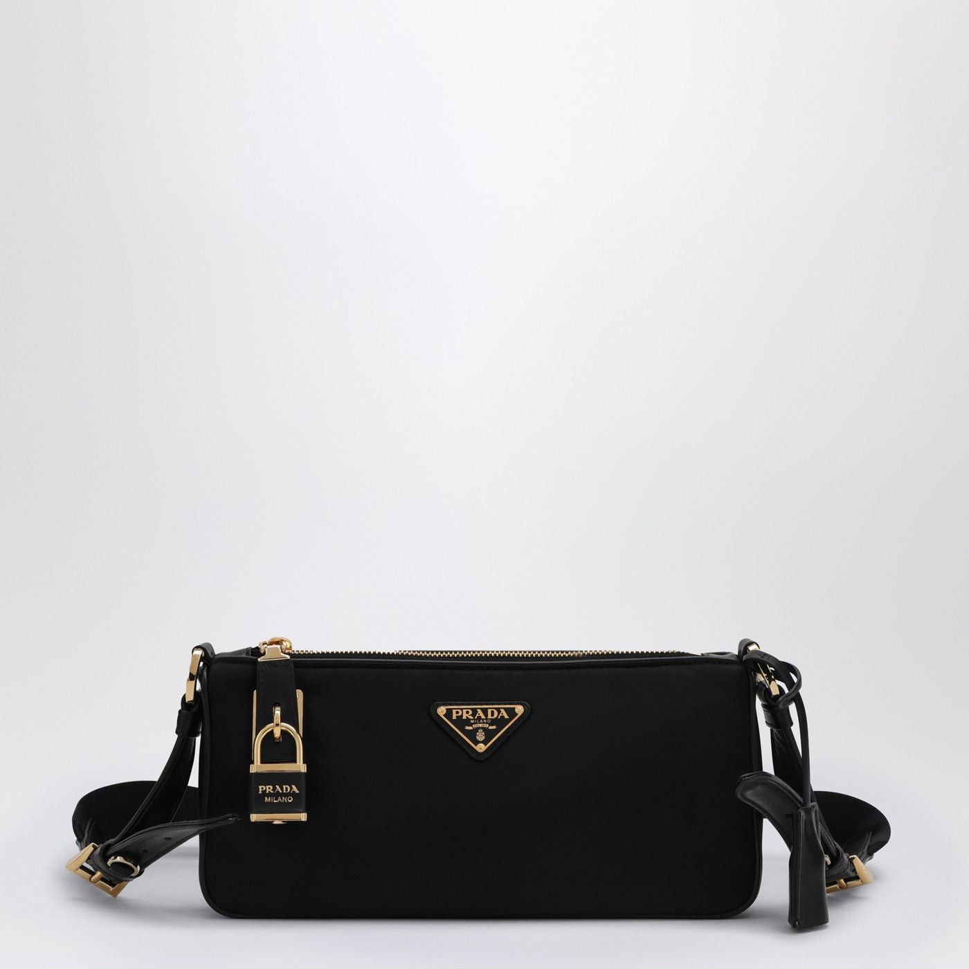 Prada Prada Black Re-Nylon And Leather Bag With Padlock Size ONE SIZE - 1 Thumbnail