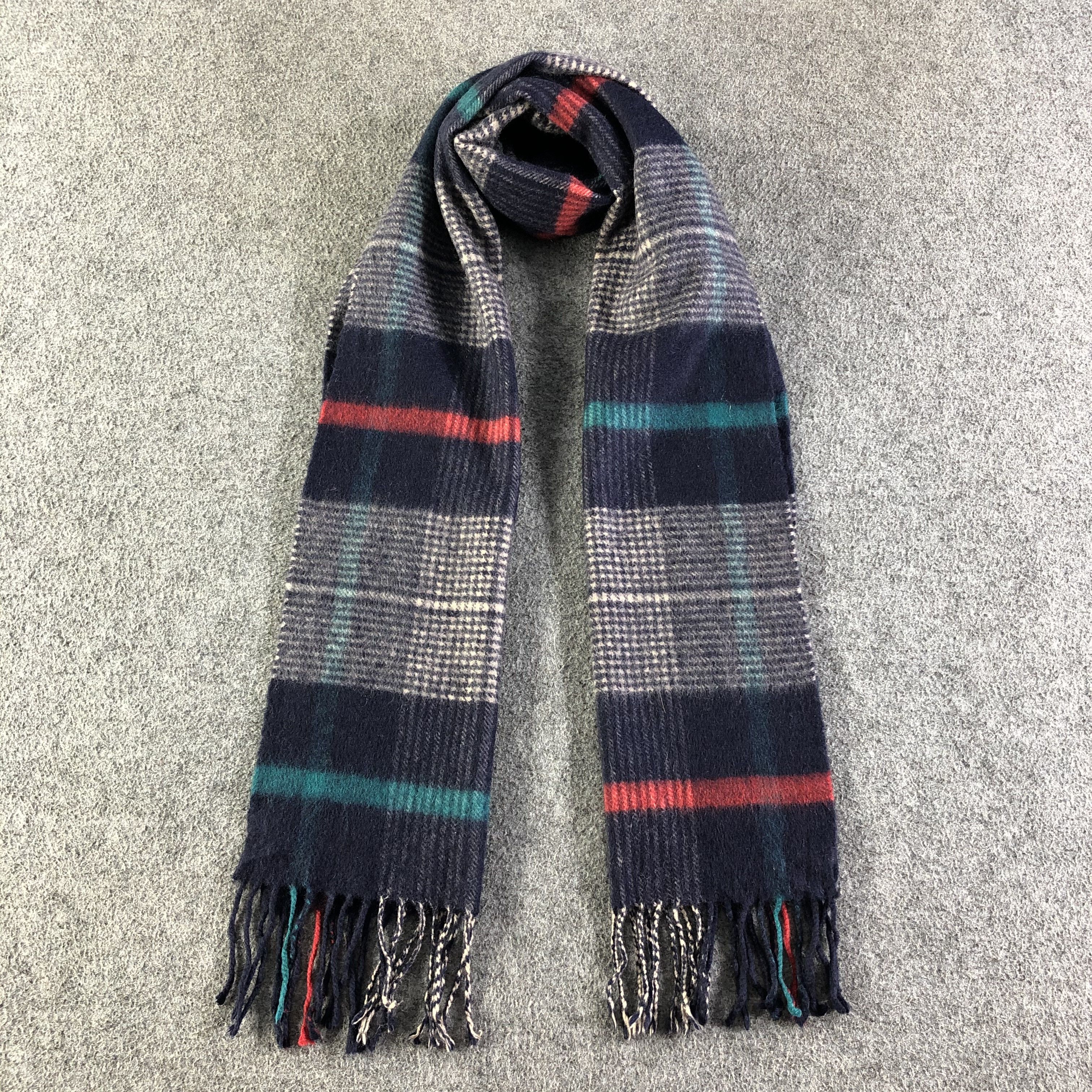 小物 70s JOHNSTONS OF ELGIN PLAID MUFFLER Johnstons of Elgin 100% Cashmere Plaid Muffler Stole Blue