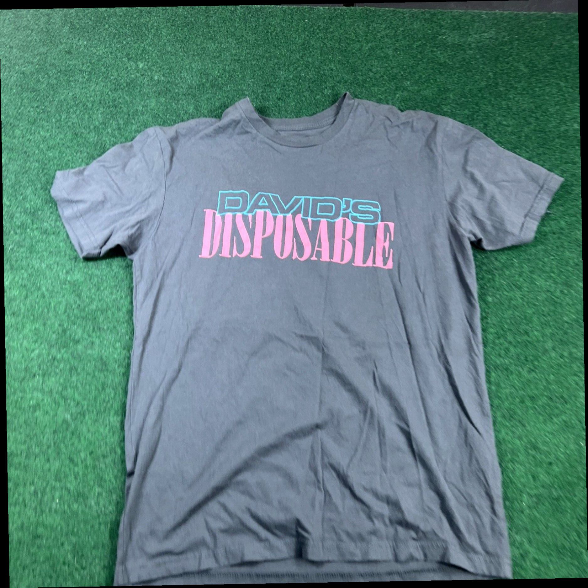 Vintage Men’s David Dobrik David’s Disposable Merch Logo Spellout Grey Shirt Sz L Fits M Size US M / EU 48-50 / 2 - 3 Thumbnail