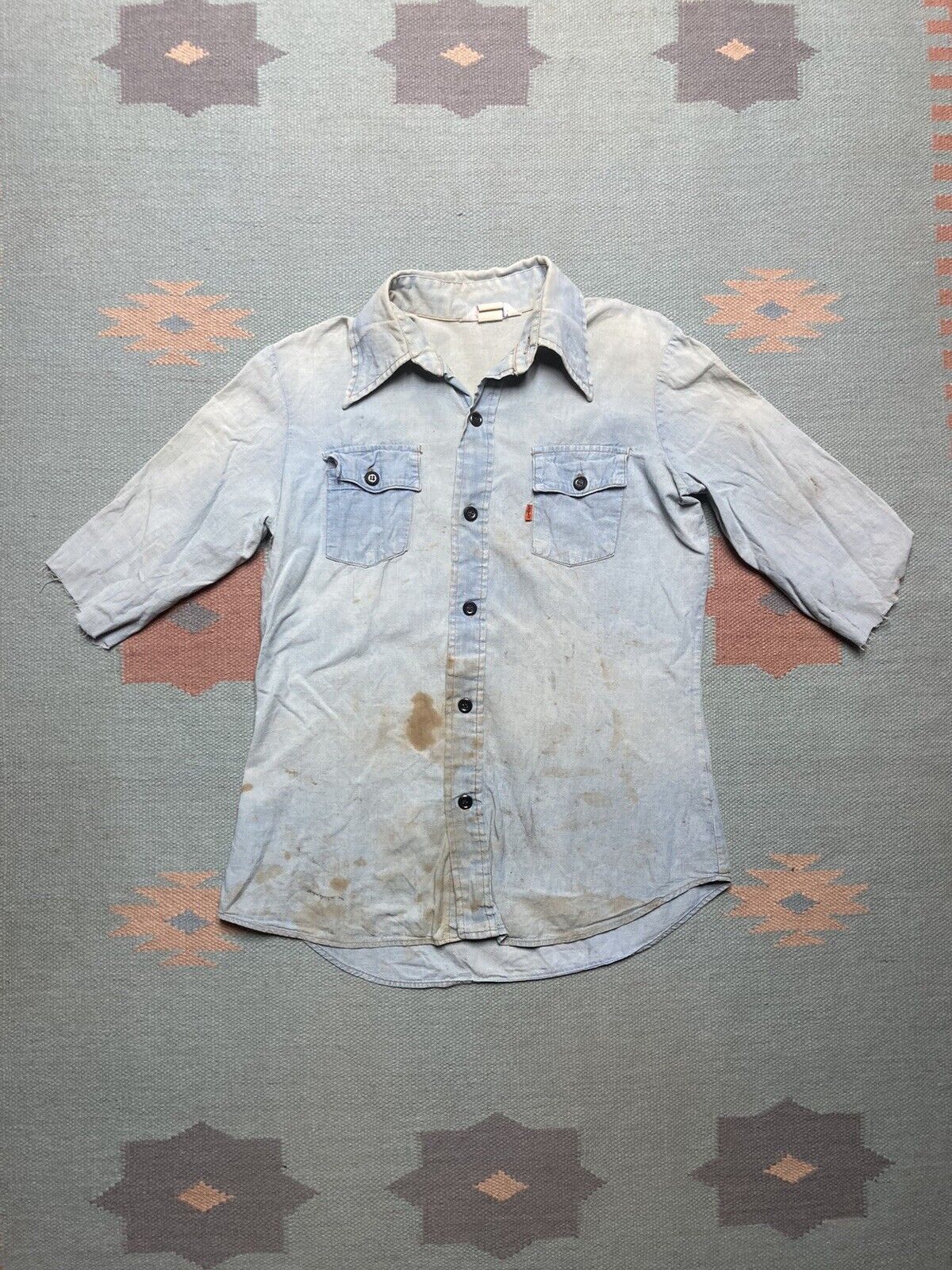 Levi's × Vintage 70s Levi’s chambray shirt orange tab distressed farm medium Size US M / EU 48-50 / 2 - 1 Thumbnail