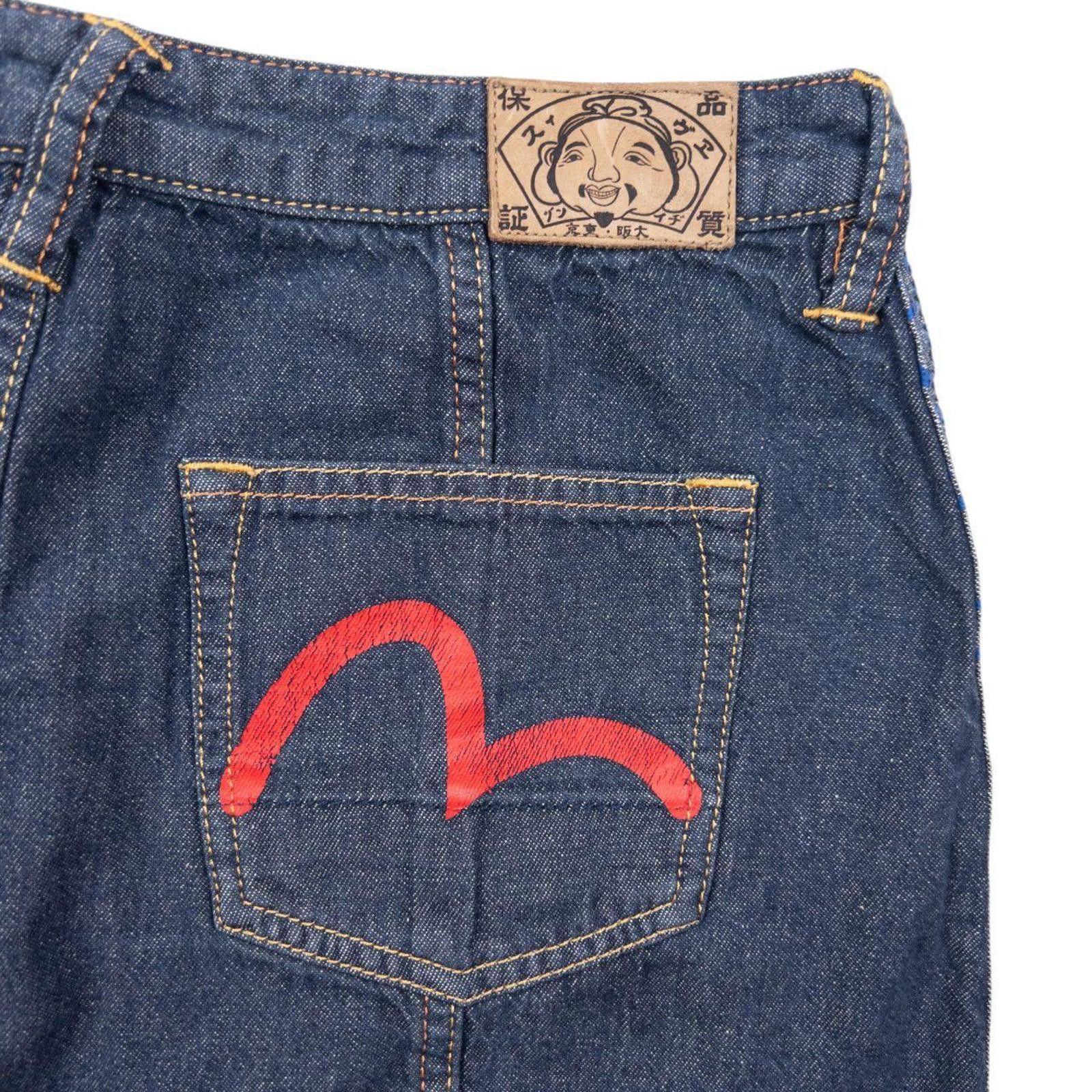 Vintage 2000s Evisu Double Gull Reversible Denim Mini Skirt