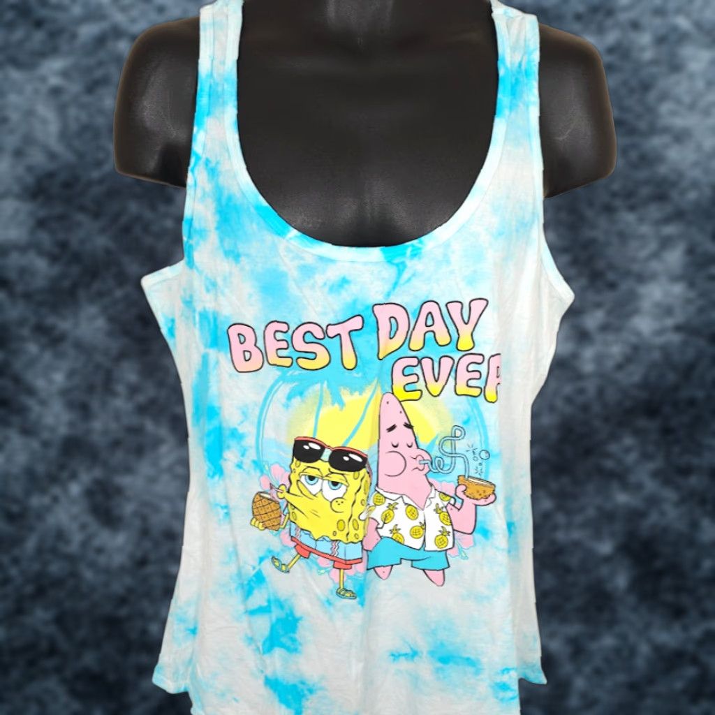 Vintage SpongeBob SquarePants Tank Top Mens Size Medium Blue Tie Dye Best Day Ever Shirt Size US M / EU 48-50 / 2 - 1 Thumbnail