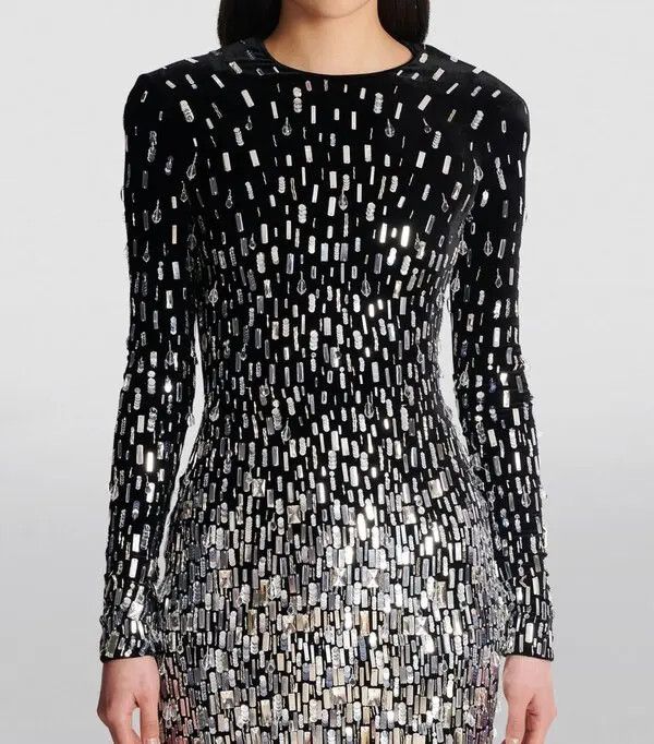 Balmain o1s1wg110825 Sequin Embellished Mini Dress in Black Size S / US 4 / IT 40 - 5 Thumbnail