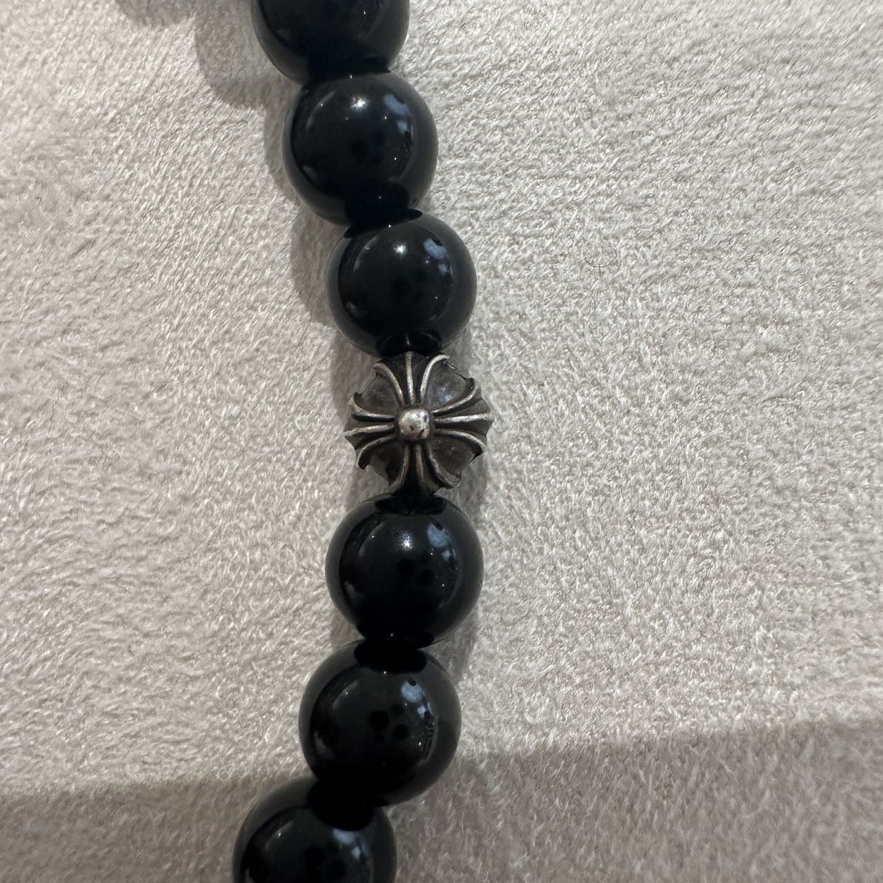 Chrome Hearts Chrome Hearts 6mm Obsidian Eight Silver Beads Cross Bracelet Size ONE SIZE - 8 Thumbnail