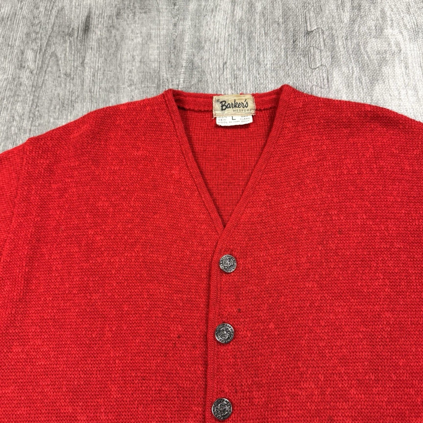 Barker VINTAGE BARKER'S Men Wool Heavyweight V-Neck Button Cardigan Sweater 50s Red Fall Winter Casual Size US L / EU 52-54 / 3 - 2 Thumbnail