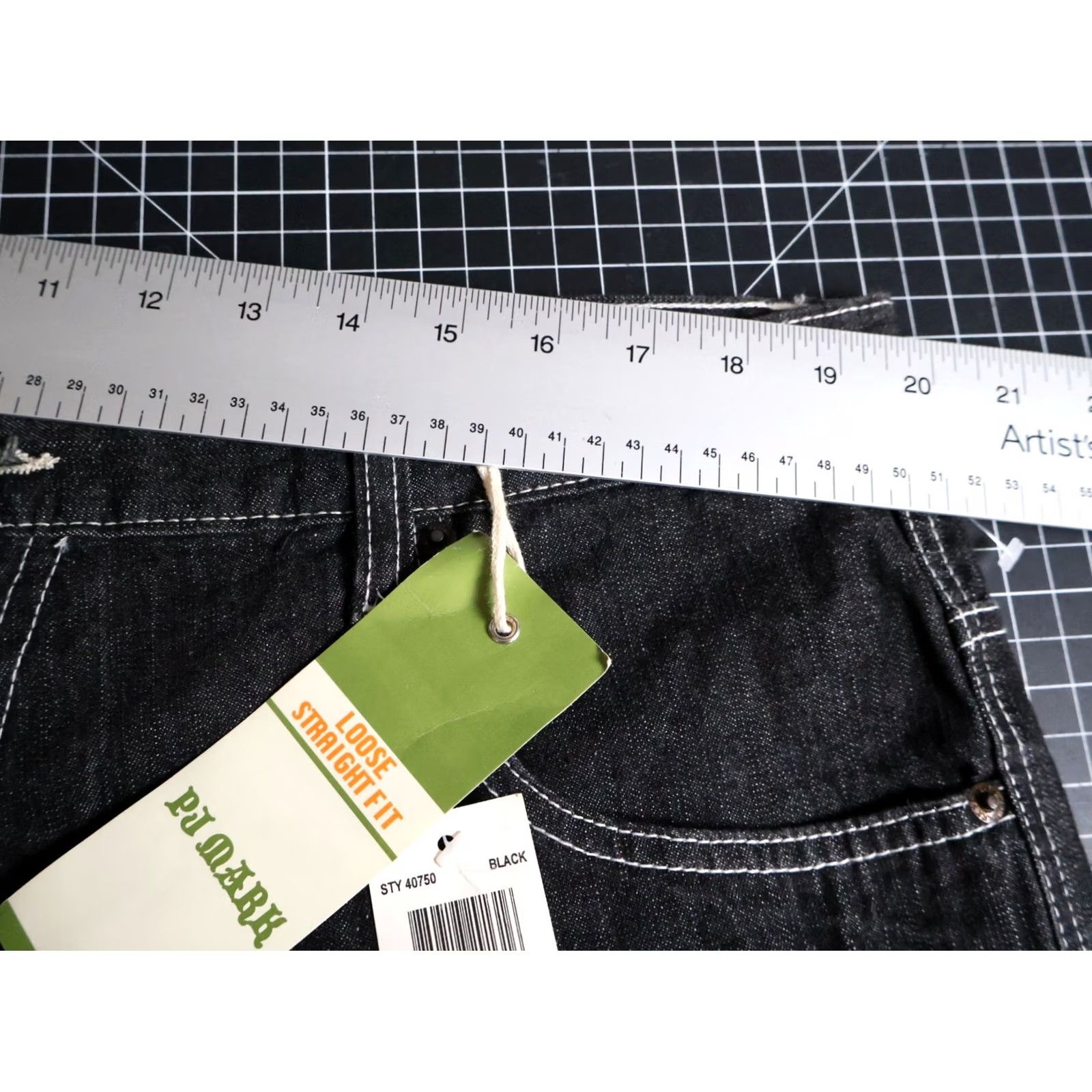 Denime VINTAGE PJ MARK Jeans 38 x 31 Baggy Loose Fit 90s Hip Hop Black Denim White Stitch Unworn Mens Size US 39 - 6 Thumbnail
