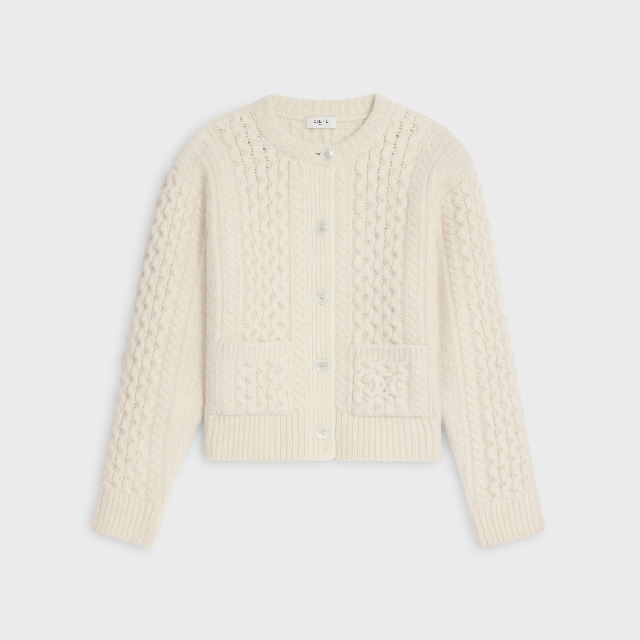 Celine TRIOMPHE CARDIGAN IN ARAN WOOL off white Size M / US 6-8 / IT 42-44 - 1 Thumbnail