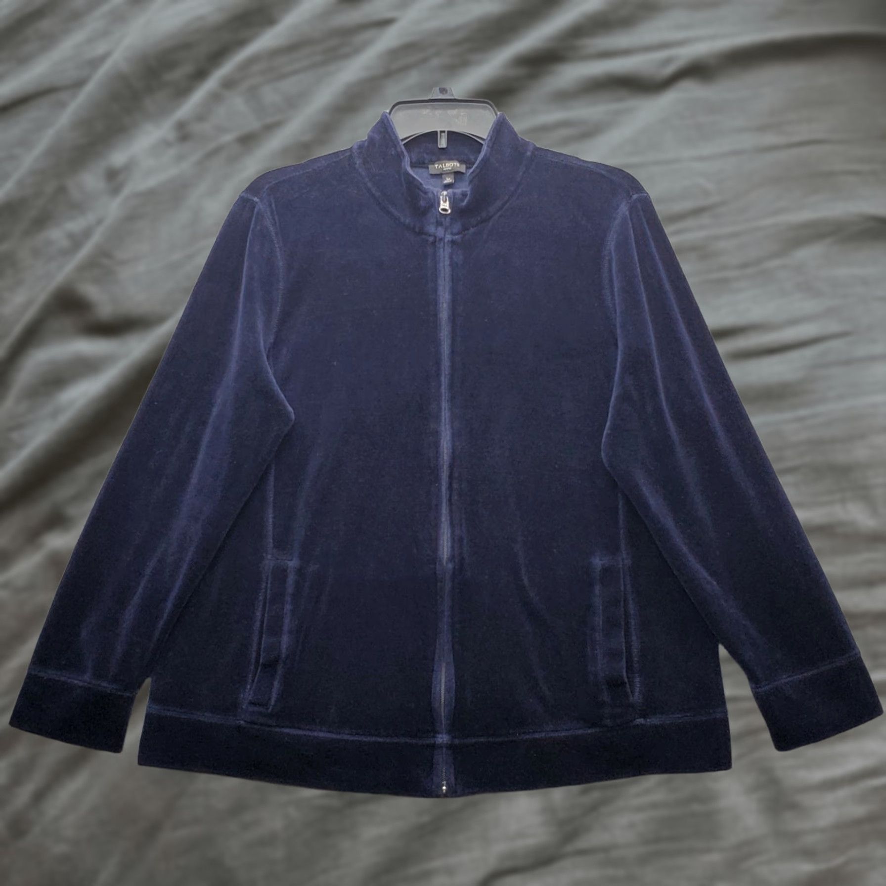 Talbots Talbots Velour Jacket Womens Petite Large Navy Long Sleeve Mock Neck Full Zip Size L / US 10 / IT 46 - 1 Thumbnail