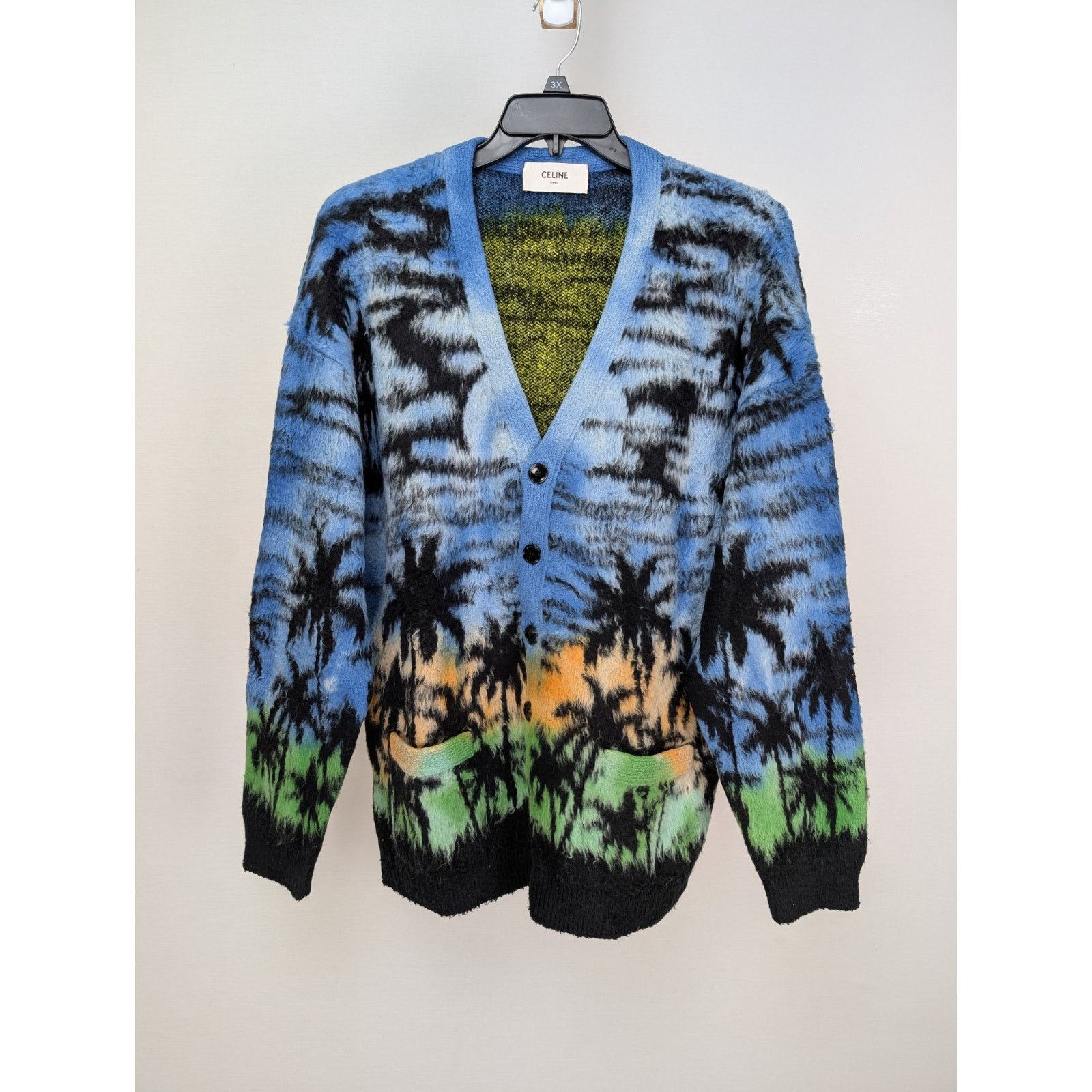 Celine o1rshd1 Blue Palm Printed Cotton Blend Cardigan Sweater Size US M / EU 48-50 / 2 - 1 Thumbnail