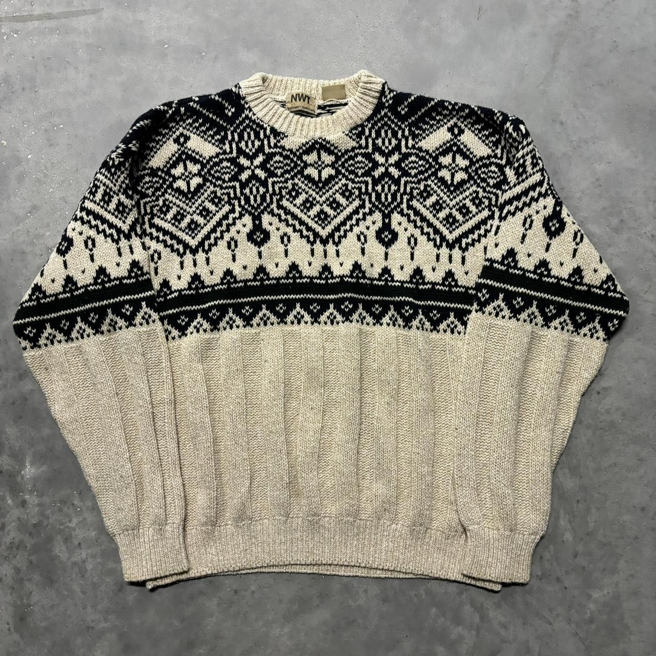 Japanese Brand × Vintage Crazy Vintage 90s Beige Pattern Knit Sweater! Size US XL / EU 56 / 4 - 1 Thumbnail