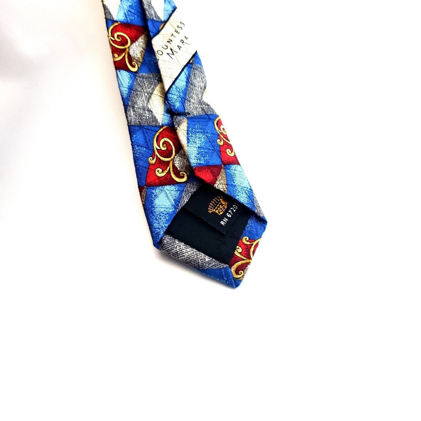 Countess Mara Countess Mara Blue Gray Red Geometric Print Silk Tie Size ONE SIZE - 4 Thumbnail