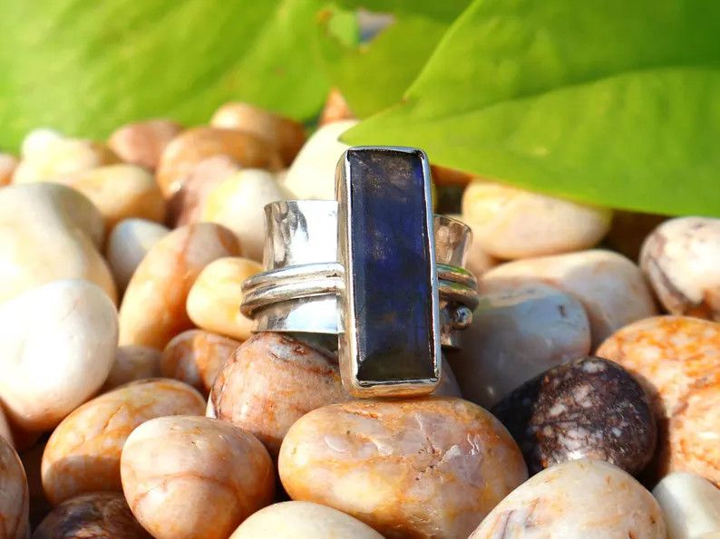 Handmade Labradorite Spinner Ring, Handmade Sterling Silver Ring Gift Size ONE SIZE - 4 Thumbnail