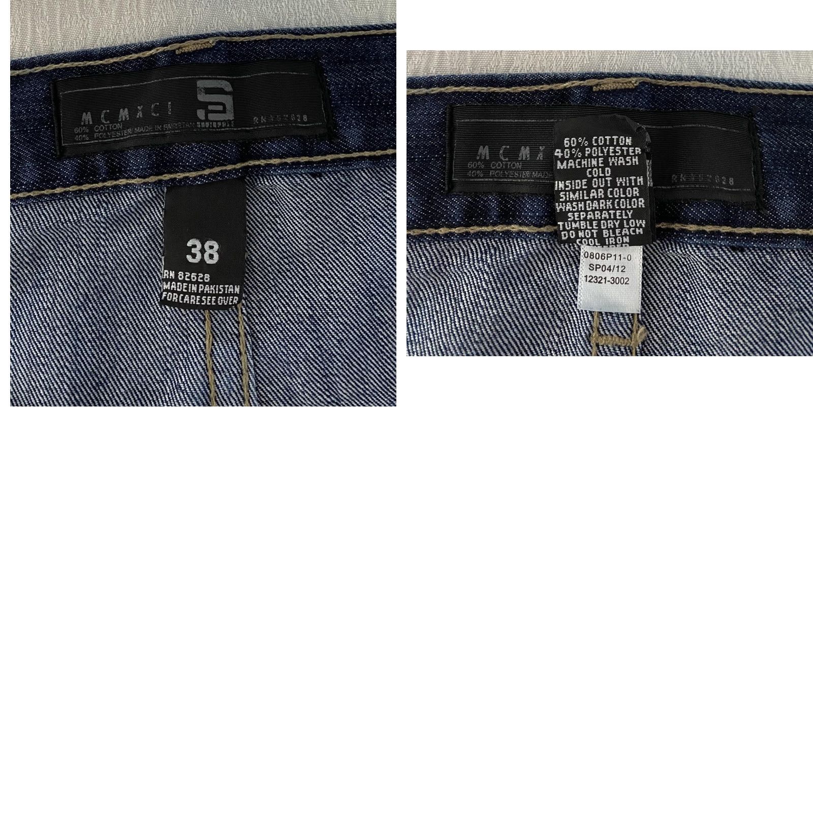 Denime MCMXCI Jeans Mens 38x32 Blue Medium Wash Straight Leg Denim 5-Pocket Logo Zip Fly Butt Patch Size US 38 / EU 54 - 8 Thumbnail