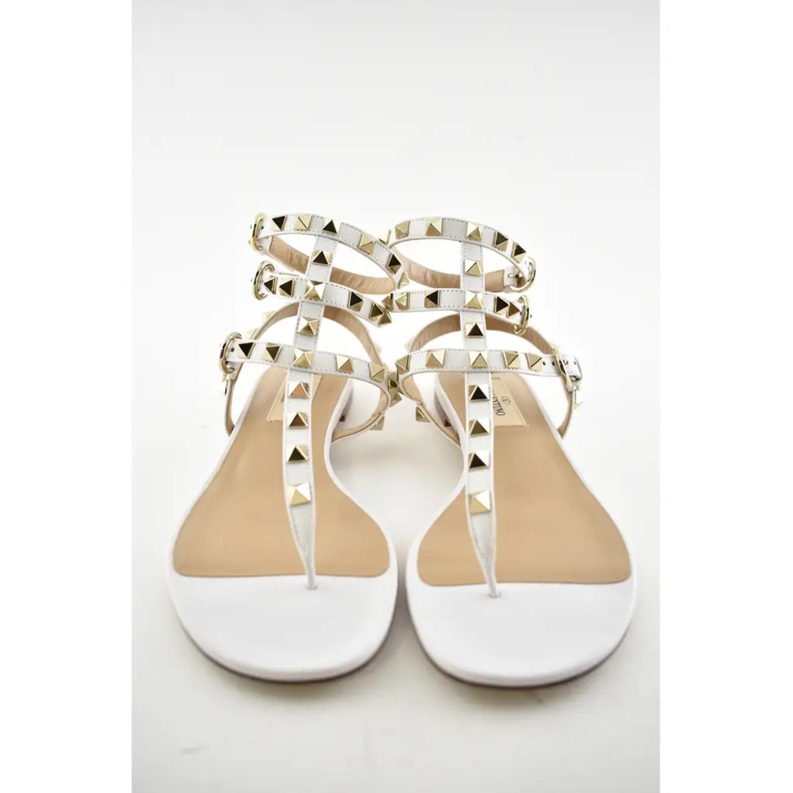Valentino Valentino Rockstud White Leather Triple Ankle Strap Size US 5.5 / IT 35.5 - 5 Thumbnail