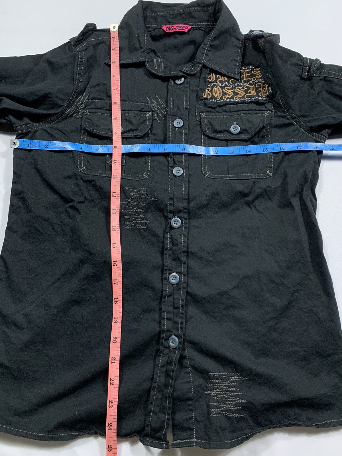 SICK DIG DEEP SKULL ARCHIVE DISTRESSED BUTTON SHIRT