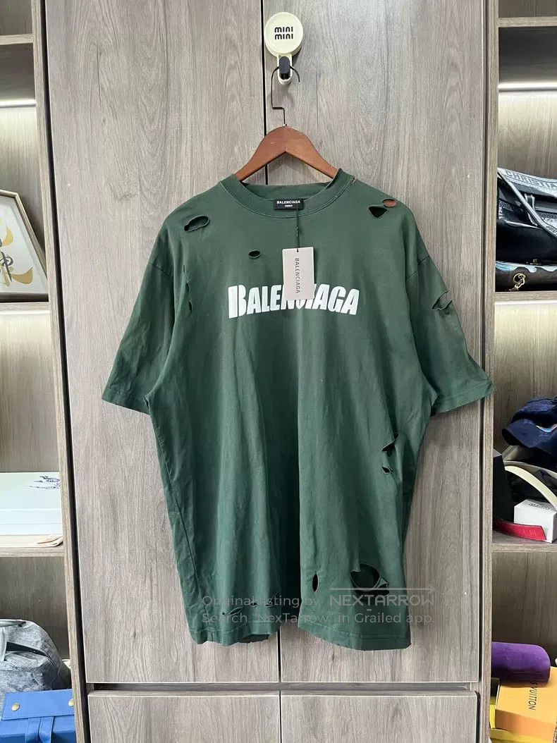 Balenciaga Balenciaga Forest Green Destroyed Short Sleeve Size US XS / EU 42 / 0 - 5 Thumbnail