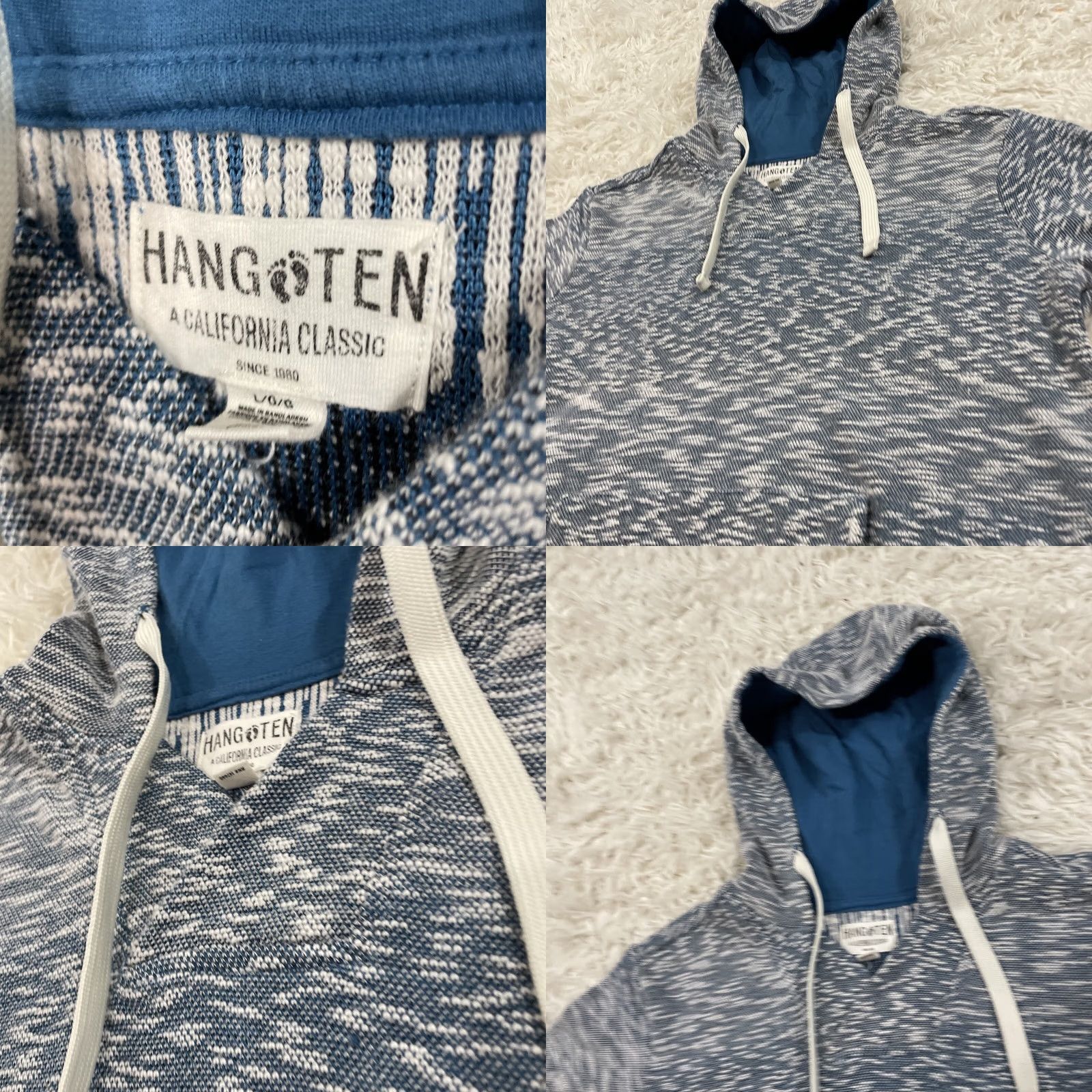 Hang Ten Hang Ten Hoodie Adult L Blue Gray Stripe Surf Beach Pullover Hooded Knit Sweatshirt Sweatshirt Size US L / EU 52-54 / 3 - 9 Thumbnail