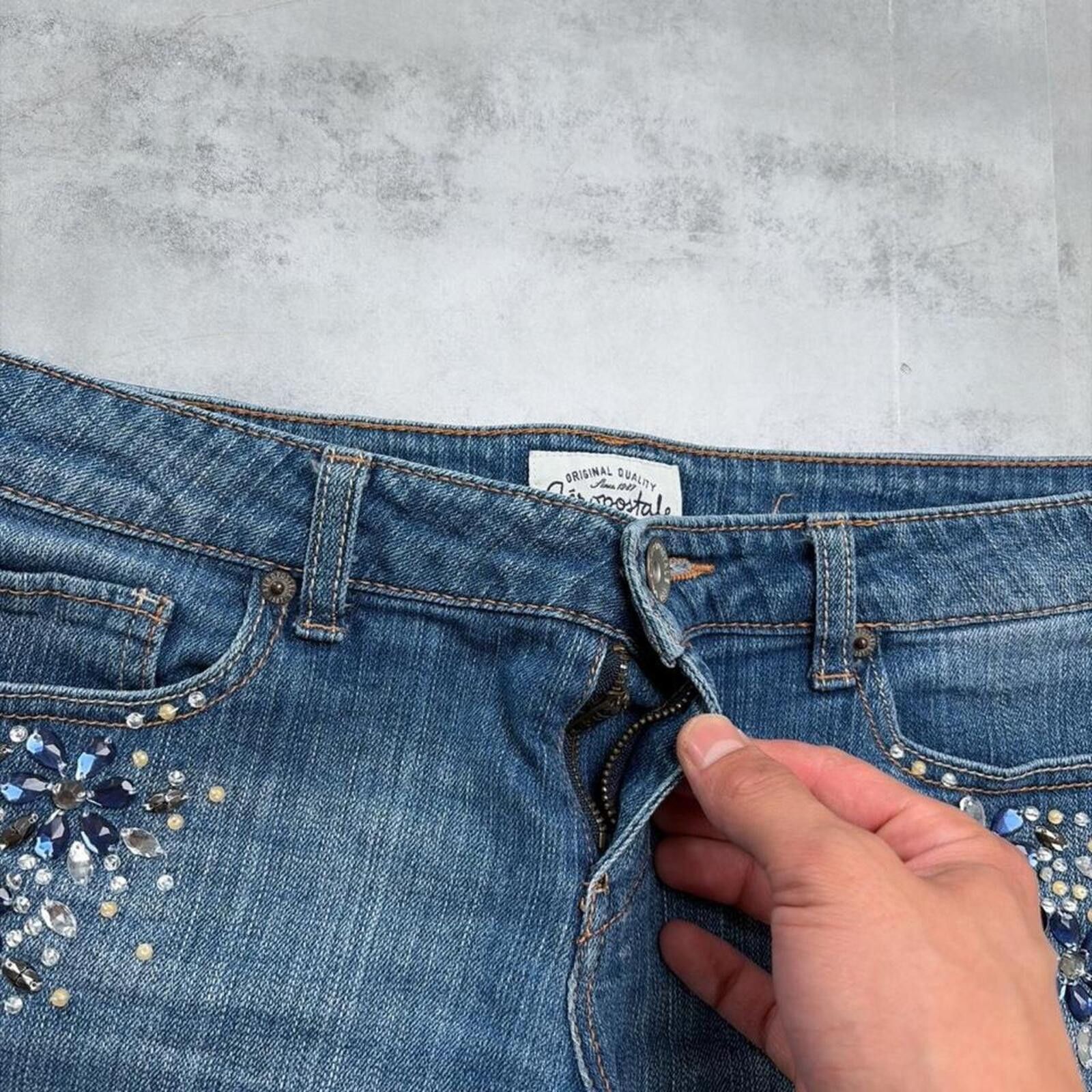 Aeropostale Y2K Blue Aeropostale Grunge Embellished Mini Denim Shorts Size 30" / US 8 / IT 44 - 4 Thumbnail