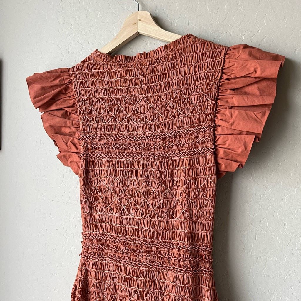Ulla Johnson NEW Ulla Johnson Dress Madeline Flutter Sleeve Smocked Midi Size XS / US 0-2 / IT 36-38 - 7 Thumbnail