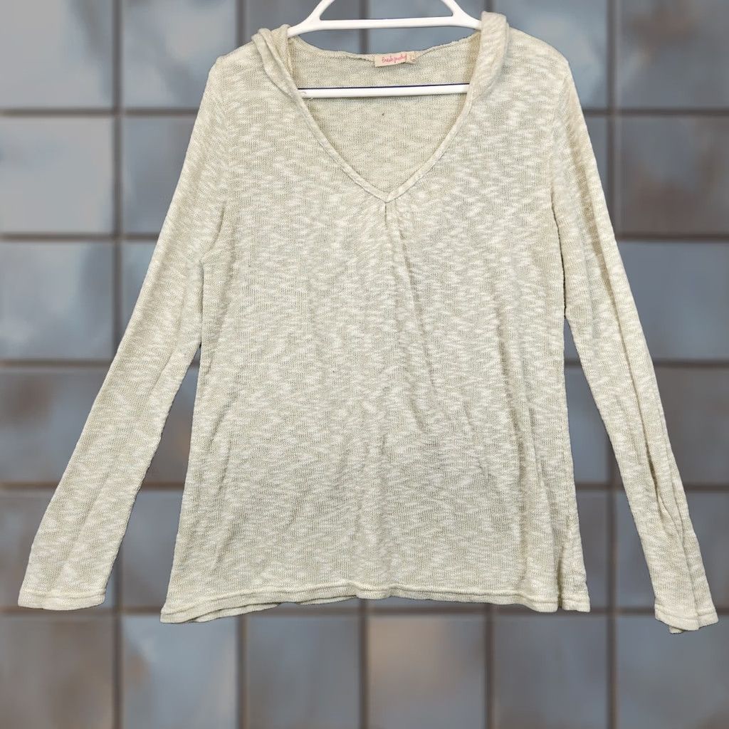 Vintage Fresh Produce Womens Large Grey Cream Pullover Hoodie Stretch Casual USA Size L / US 10 / IT 46 - 1 Thumbnail
