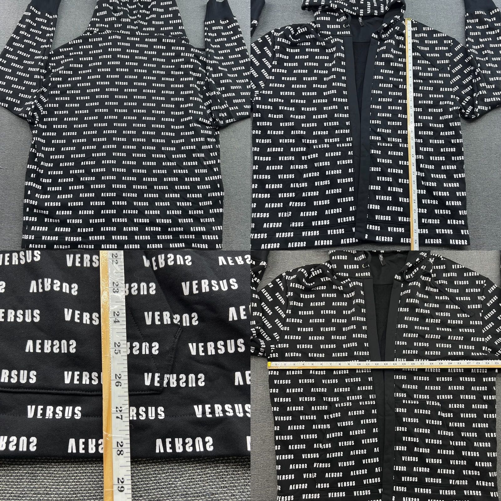 Versace Gianni Versace Versus Hoodie Sweatshirt XXL Drawstrings AOP Spellout Black White Mens Hooded Pockets Knit Cotton Canvas Pullover 2XL Size US XXL / EU 58 / 5 - 9 Thumbnail