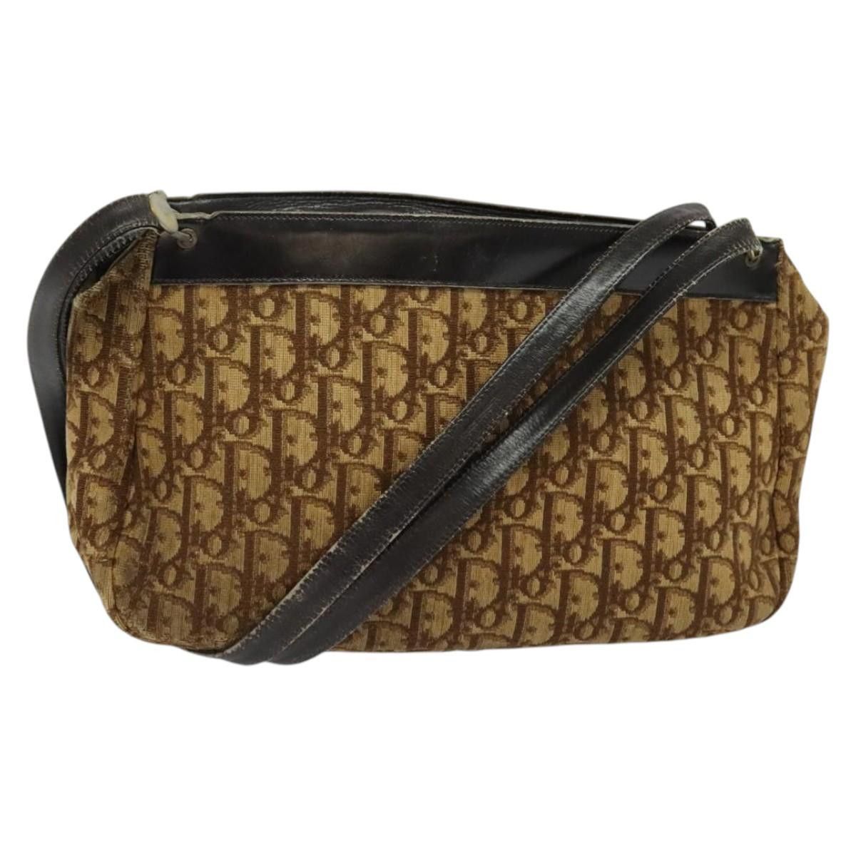 DIOR Trotter Canvas Shoulder Bag Brown Gold