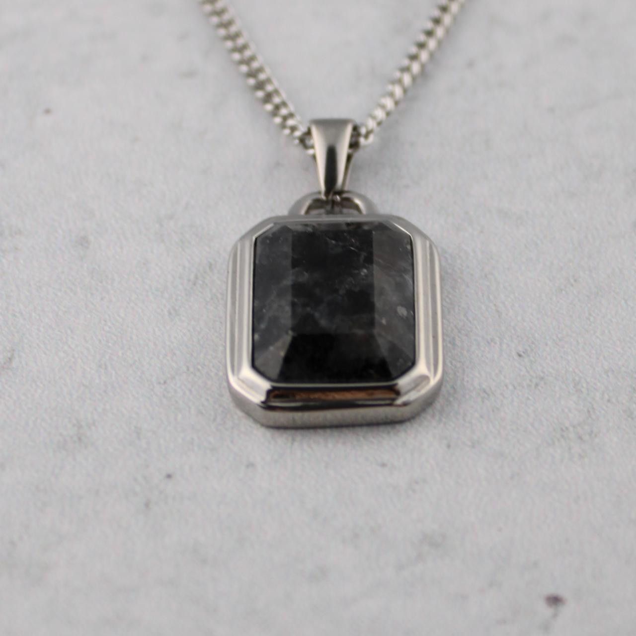 Jewelry Silver Black Spectrolite Pendant Necklace Size ONE SIZE - 4 Thumbnail