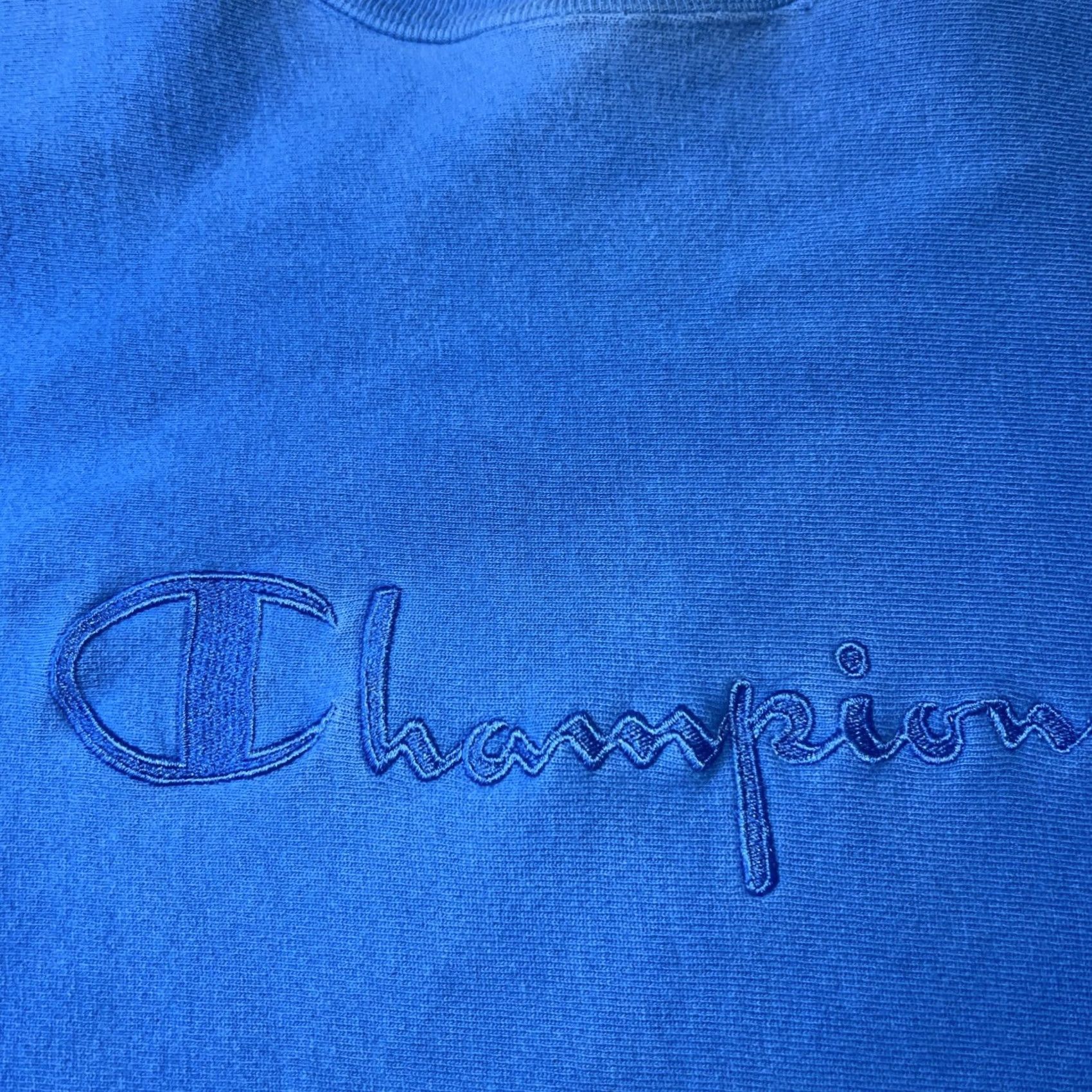 Champion VINTAGE Ferrari x Champion Collab Mashup Sweatshirt Adult XL Blue Crew Neck Long Sleeve Knit Cotton Embroidered Graphic Print Logo Regular Fit Size US XL / EU 56 / 4 - 5 Thumbnail