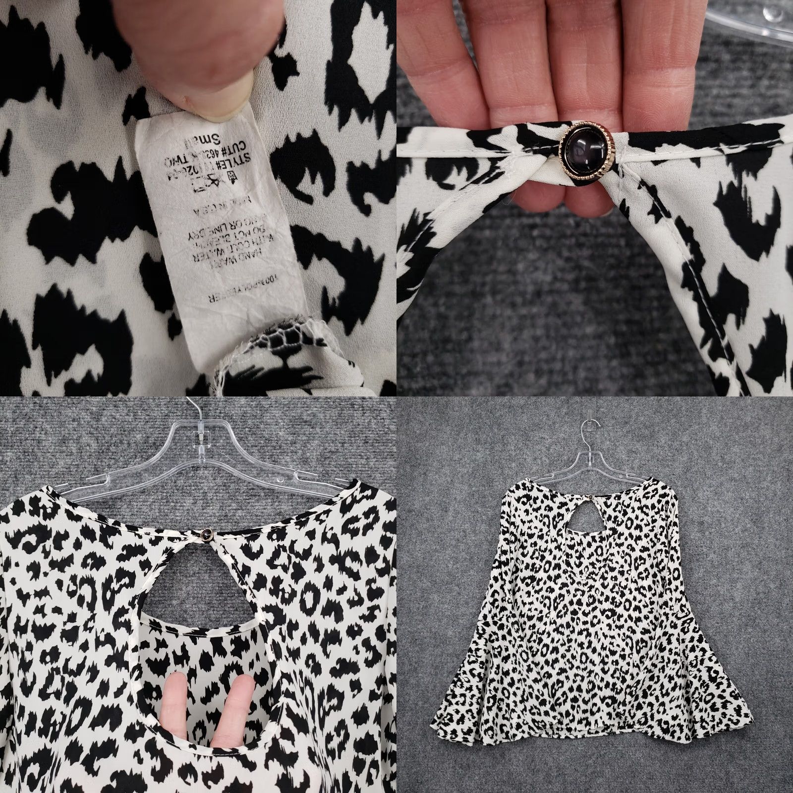 Vintage Peach Love Blouse S Small White Animal Print Top Round Neck Long Sleeves Womens Size S / US 4 / IT 40 - 8 Thumbnail