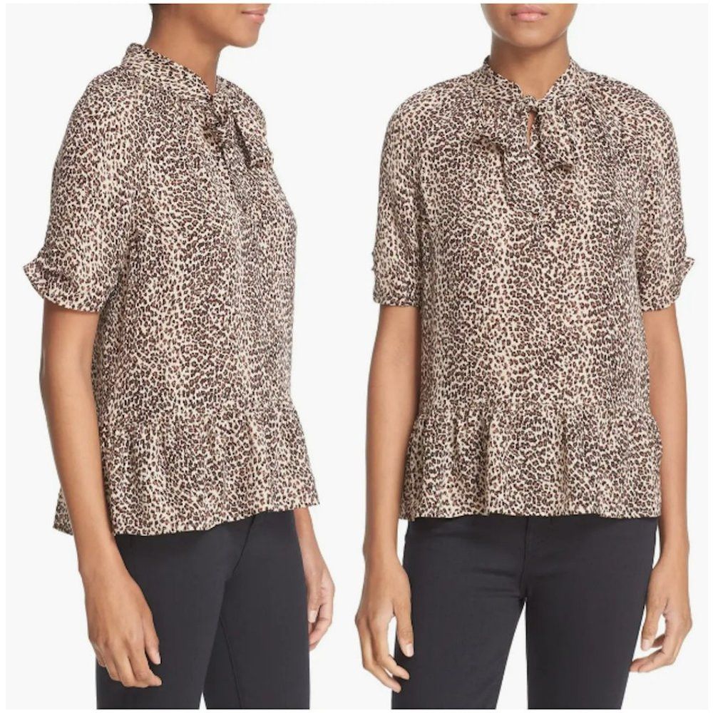 Joie NWT New $248 Joie Feyana Animal Print Tie Neck Print Silk P Size XS / US 0-2 / IT 36-38 - 1 Thumbnail