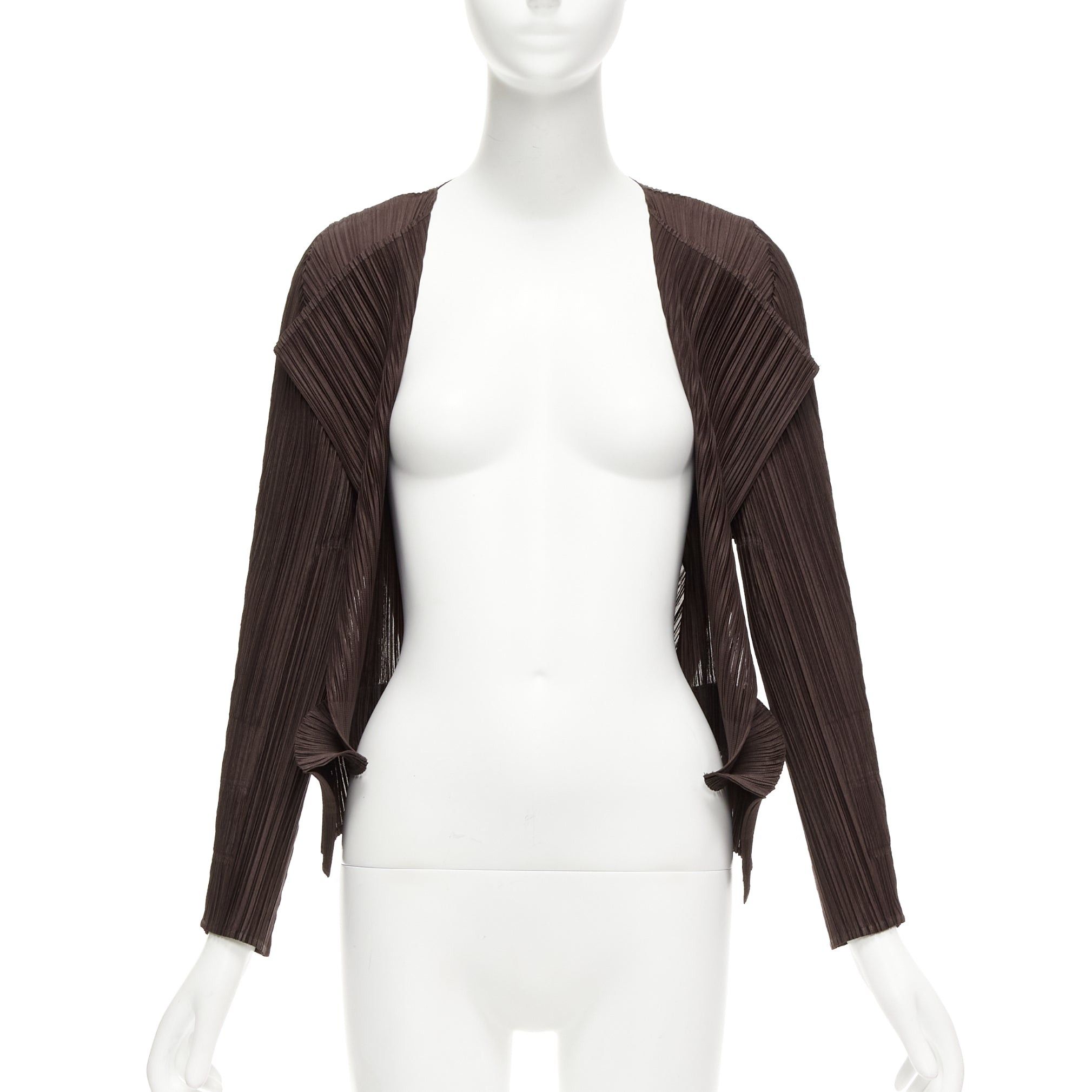 Issey Miyake ISSEY MIYAKE Pleats Please dark brown plisse 3D cut cardigan jacket JP3 L Size L / US 10 / IT 46 - 1 Thumbnail