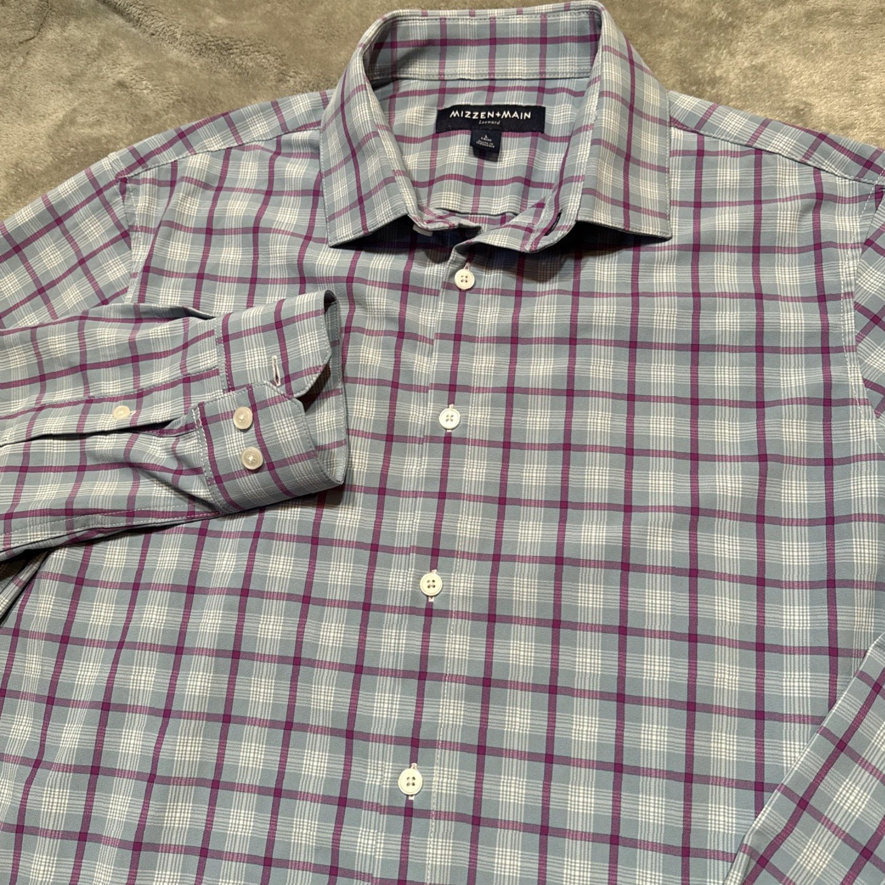 Mizzen+Main Mizzen+Main Leeward Shirt Mens Large Trim Blue Plaid Performance Long Sleeve Size US L / EU 52-54 / 3 - 2 Thumbnail