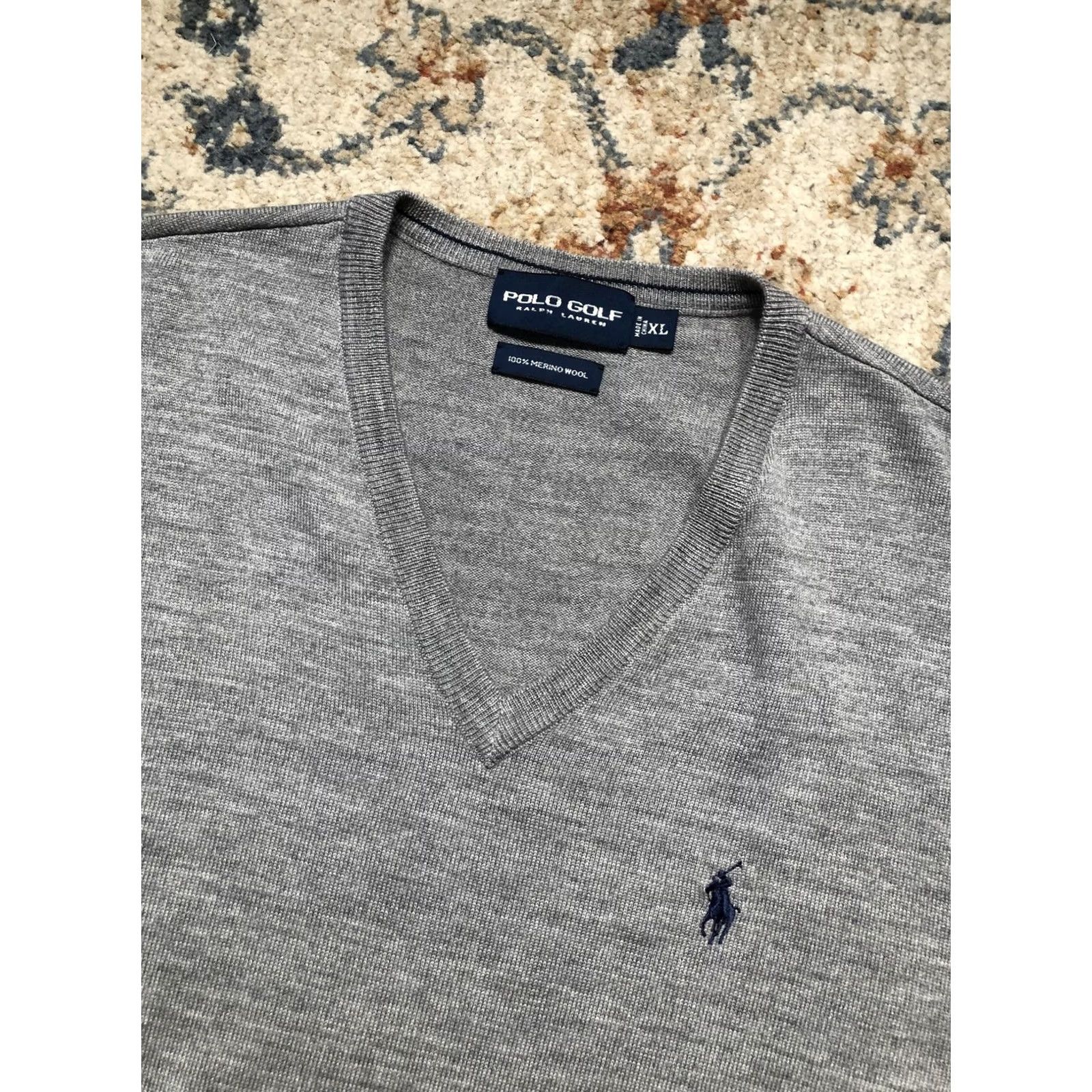 Polo Ralph Lauren Polo Ralph Lauren Sweater Mens 2XL Gray Merino Wool V Neck Golf Pullover Size US XXL / EU 58 / 5 - 6 Thumbnail