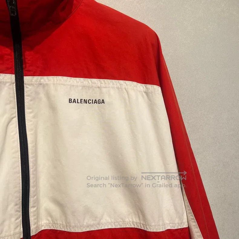 Balenciaga Balenciaga Red and White Patched Embroidered Logo Windbrea Size US S / EU 44-46 / 1 - 3 Thumbnail