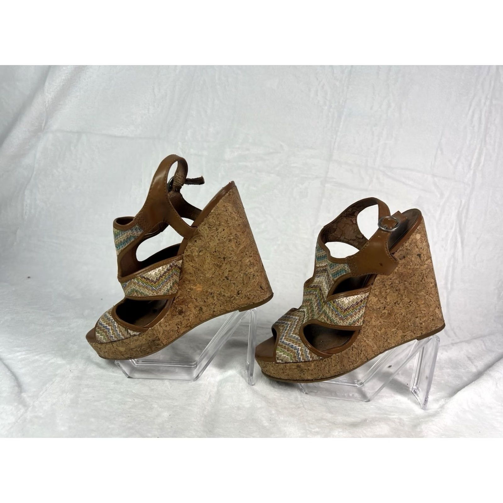 Lucky Brand VINTAGE None Lucky Brand Coleen Wedge Sandal Women Size 9 Casual Slingback Buckle Leather Upper Black Brown 4 in & Higher Womens Size US 9 / IT 39 - 2 Thumbnail