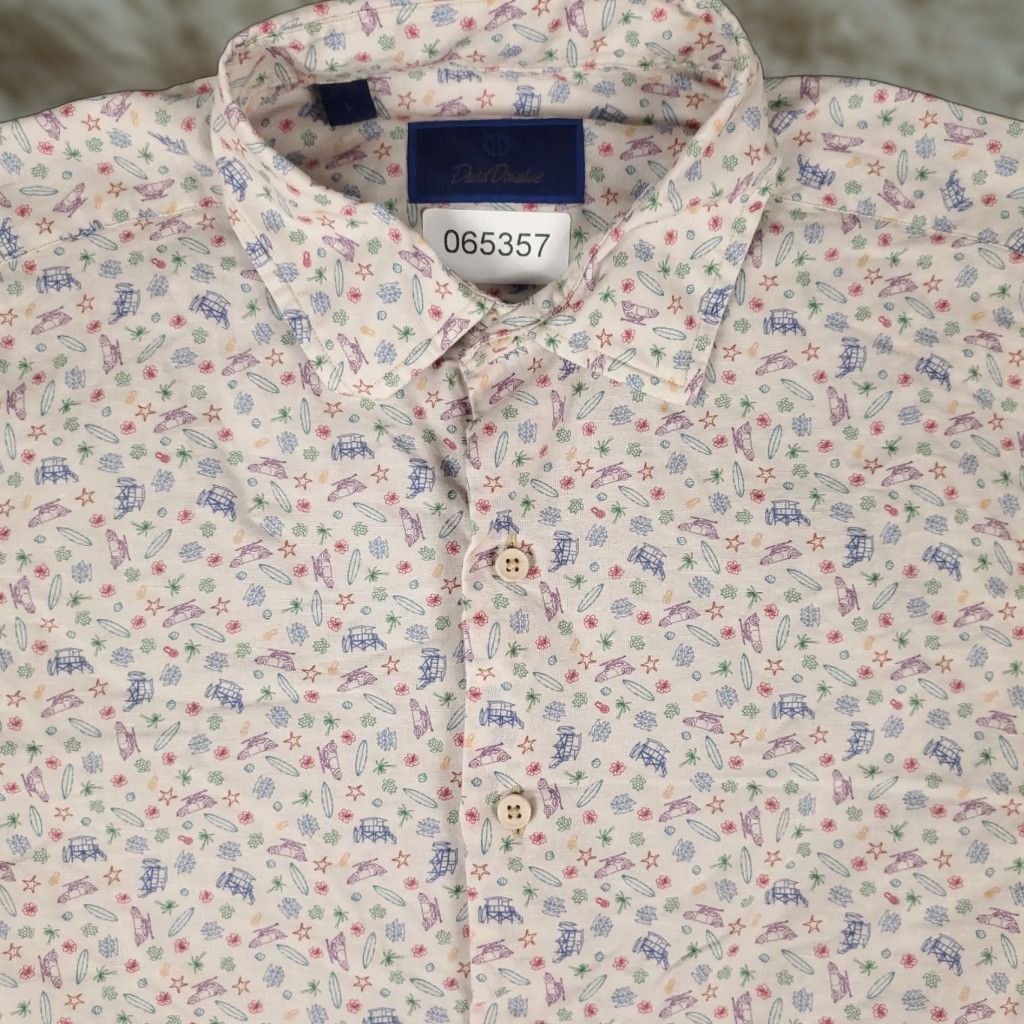 David Donahue David Donahue Shirt Mens Large Blue Purple Linen Cotton Button Up Short Sleeve Shirt Size US L / EU 52-54 / 3 - 1 Thumbnail