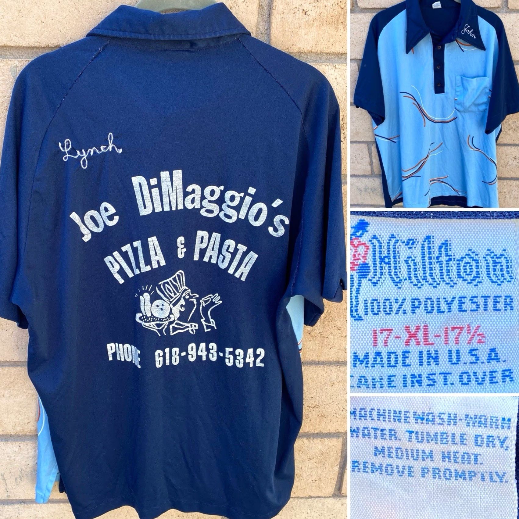 Vintage VINTAGE Bowling Shirt Joe DiMaggios Pizza & Pasta Chain Stitch John Size XL Polo, Rugby Blue Mens XL Size US XL / EU 56 / 4 - 2 Thumbnail