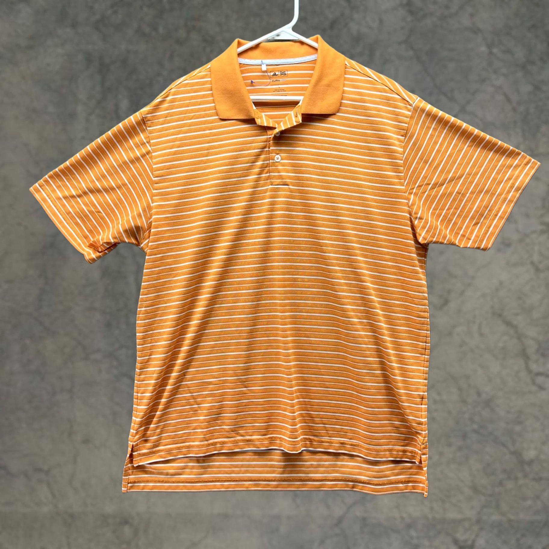 Adidas Adidas Polo Shirt Men Large Orange White Striped Clima Lite Polyester Golf Size US L / EU 52-54 / 3 - 1 Thumbnail