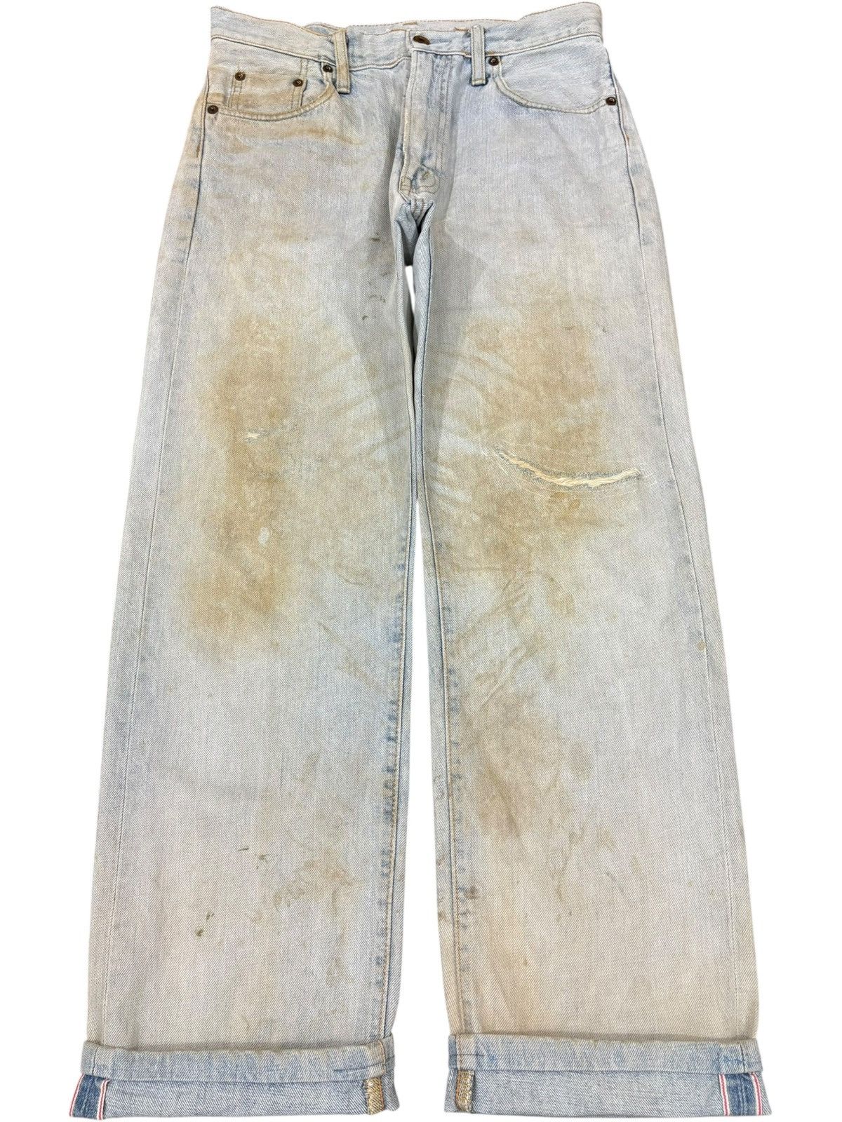 Japanese Brand Vintage Japanese Brand Dirtied Mud Wash Loose Selvedge Jeans Size US 31 - 1 Thumbnail