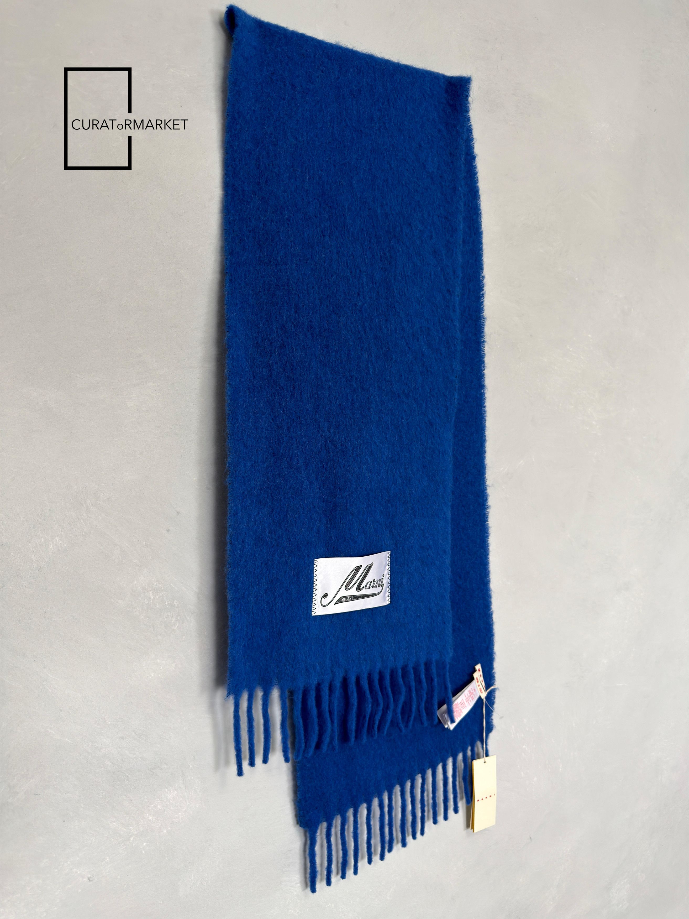 Marni Embroidered Logo Alpaca Felted Wool Classic Blue Scarf FW25 Size ONE SIZE - 3 Thumbnail