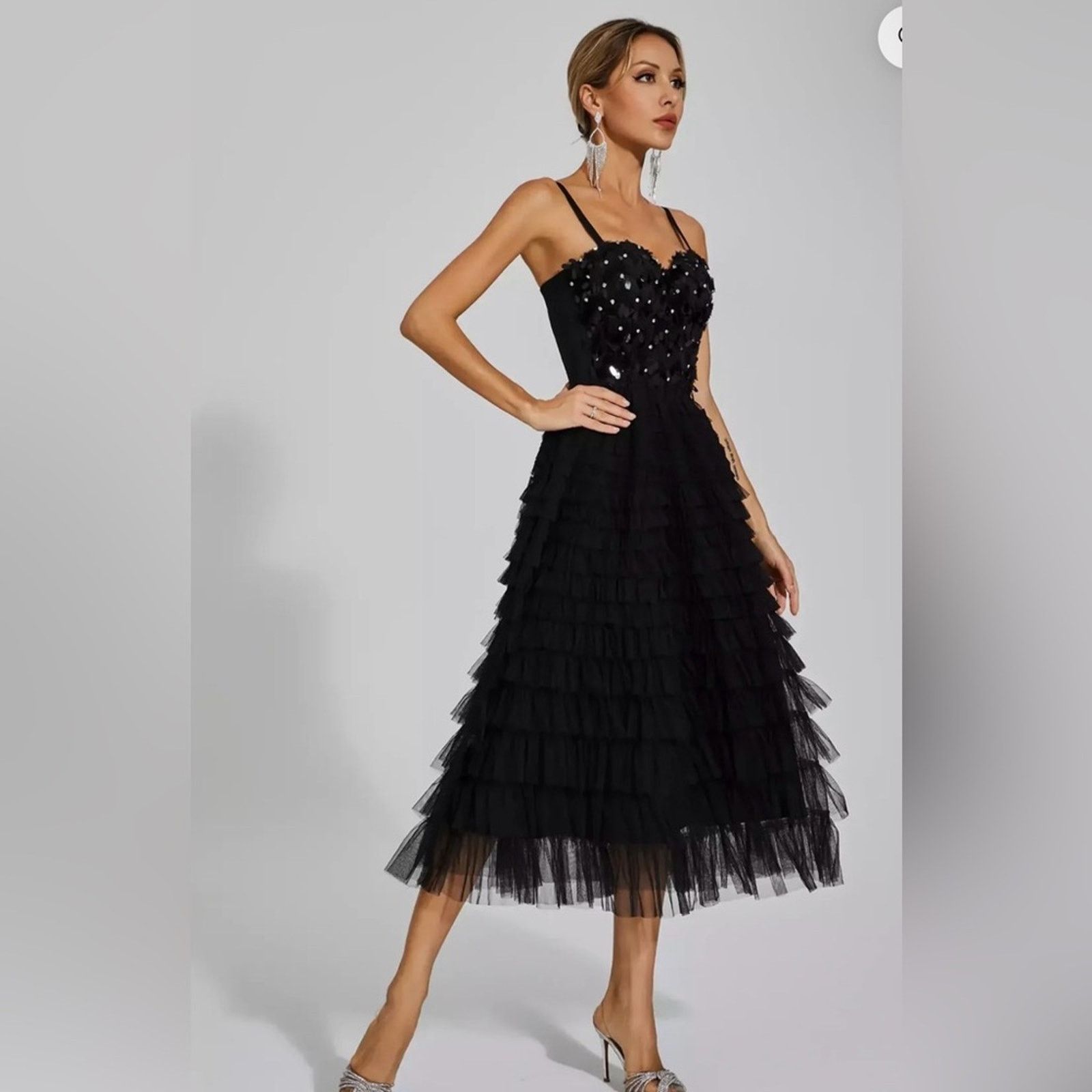 Other Black Sequined Slip Party Cocktail Classy Ruffled Dress S Size S / US 4 / IT 40 - 4 Thumbnail